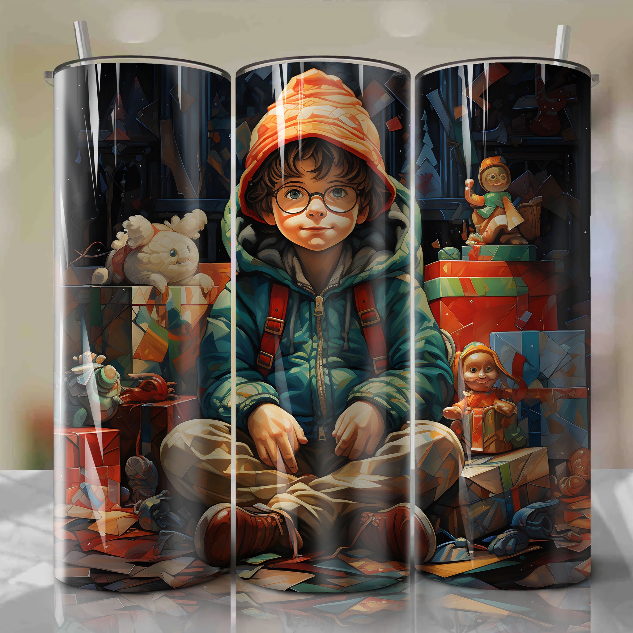 A Christmas Story's Ralphie Parker Excitedly Emerges from Pile of Wrapping Paper in Stunning Oil Painting
