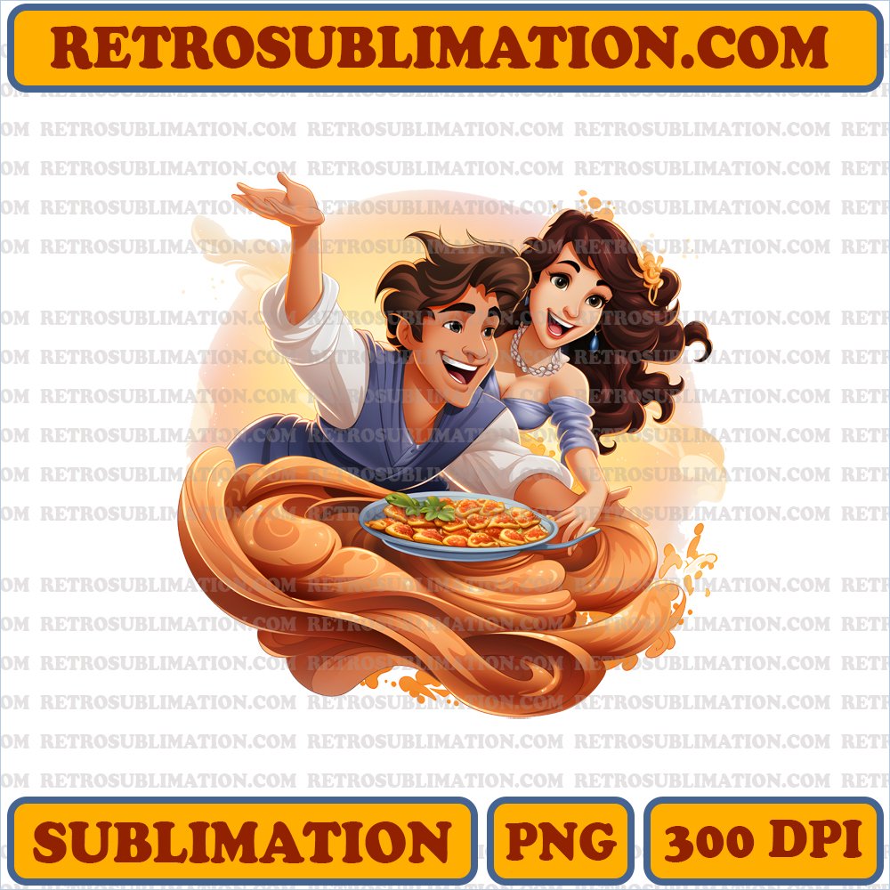 Magical Thanksgiving - Aladdin and Jasmine on a Magic Carpet - Digital Download PNG for Sublimation
