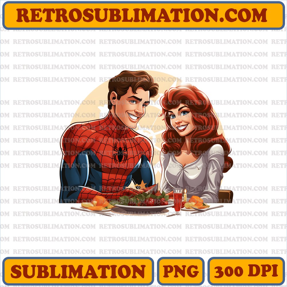 Spider-Man & Mary Jane Thanksgiving Digital Download - Heartwarming Spider-Man Web-Made Table Sublimation PNG
