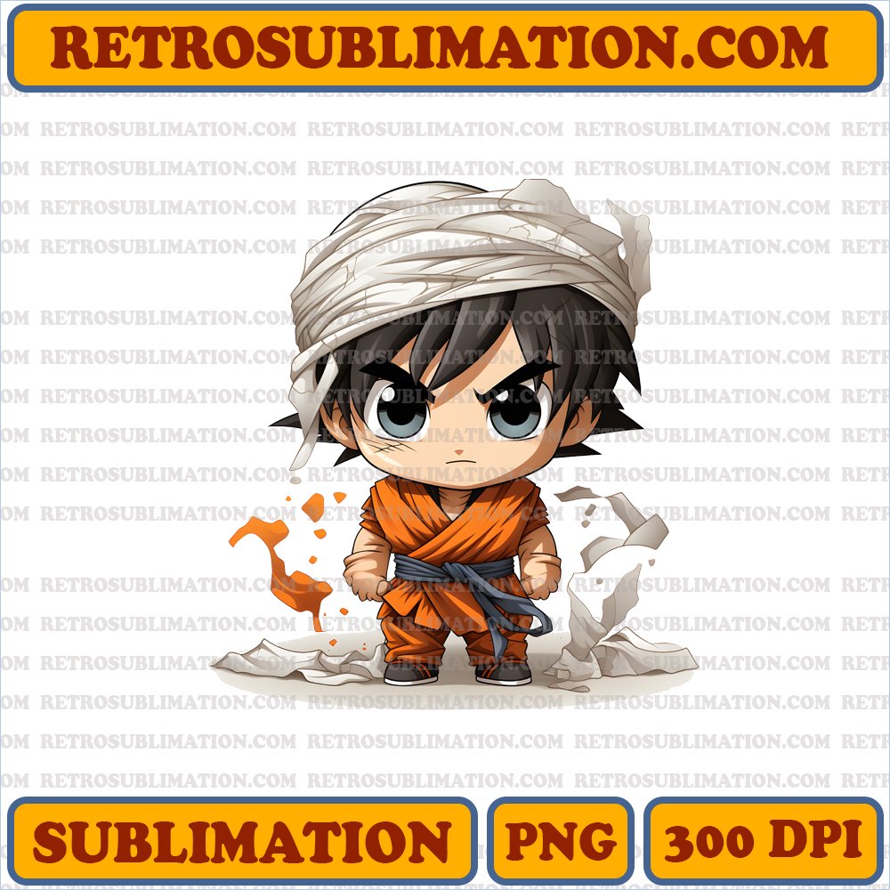 Mummy Mayhem - Chibi Son Goku Unwrapping Power Digital Download PNG - Sublimation - Unique Bootleg Style - Eye-catching Typography
