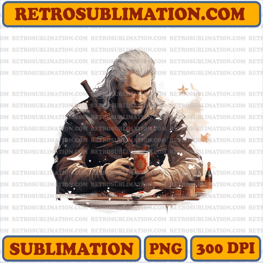 Geralt of Rivia - Christmas Brew - Thoughtful Stare - Sublimation PNG
