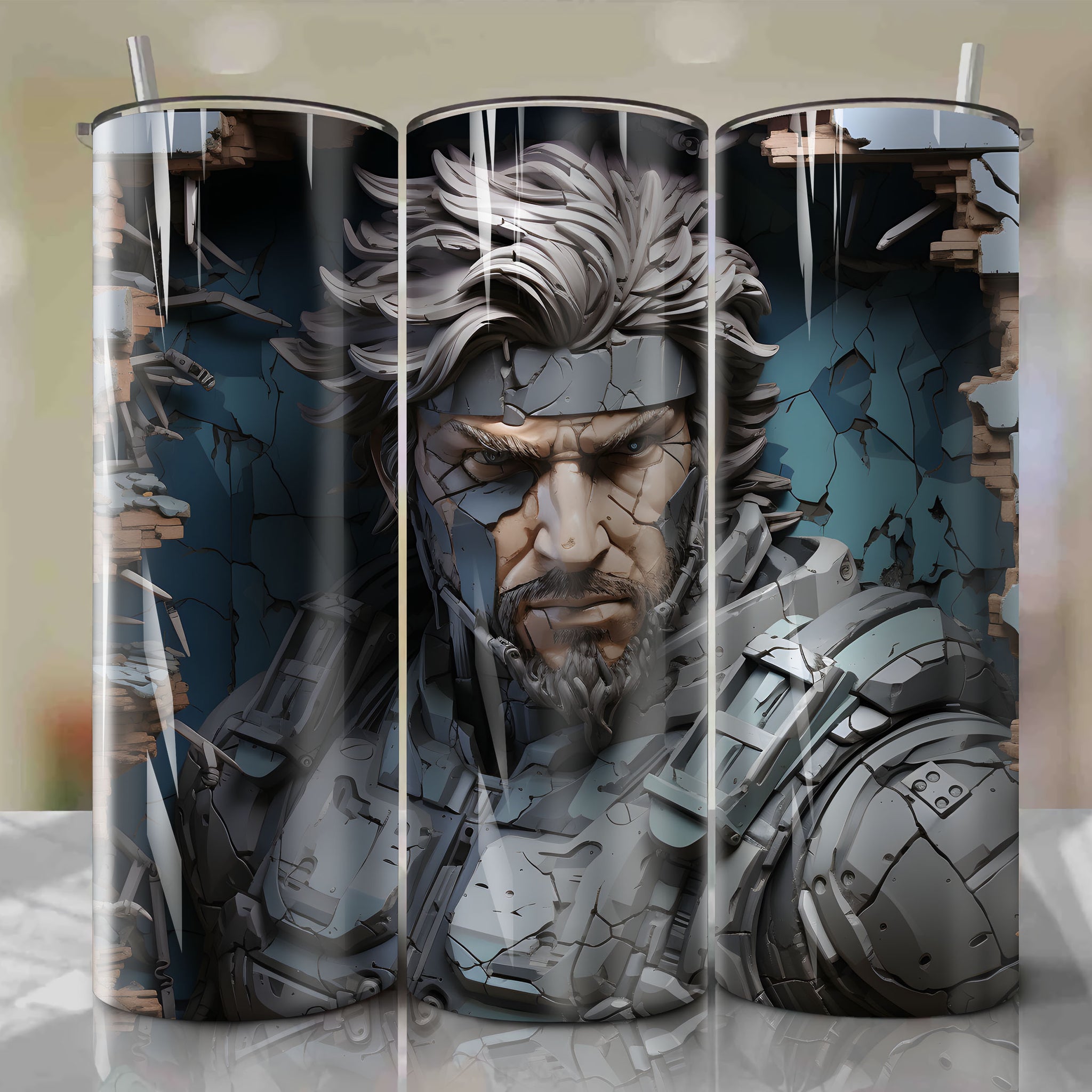 Metal Gear Solid Snake 20 Oz Tumbler Wrap - Captivating 3D Artwork for Stealthy Fans
