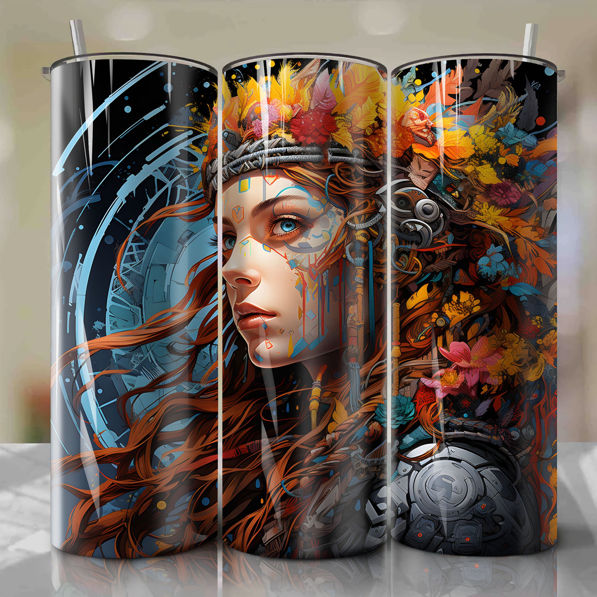 Immerse Yourself in Aloy's Journey with a Stunning 20 Oz Tumbler Wrap
