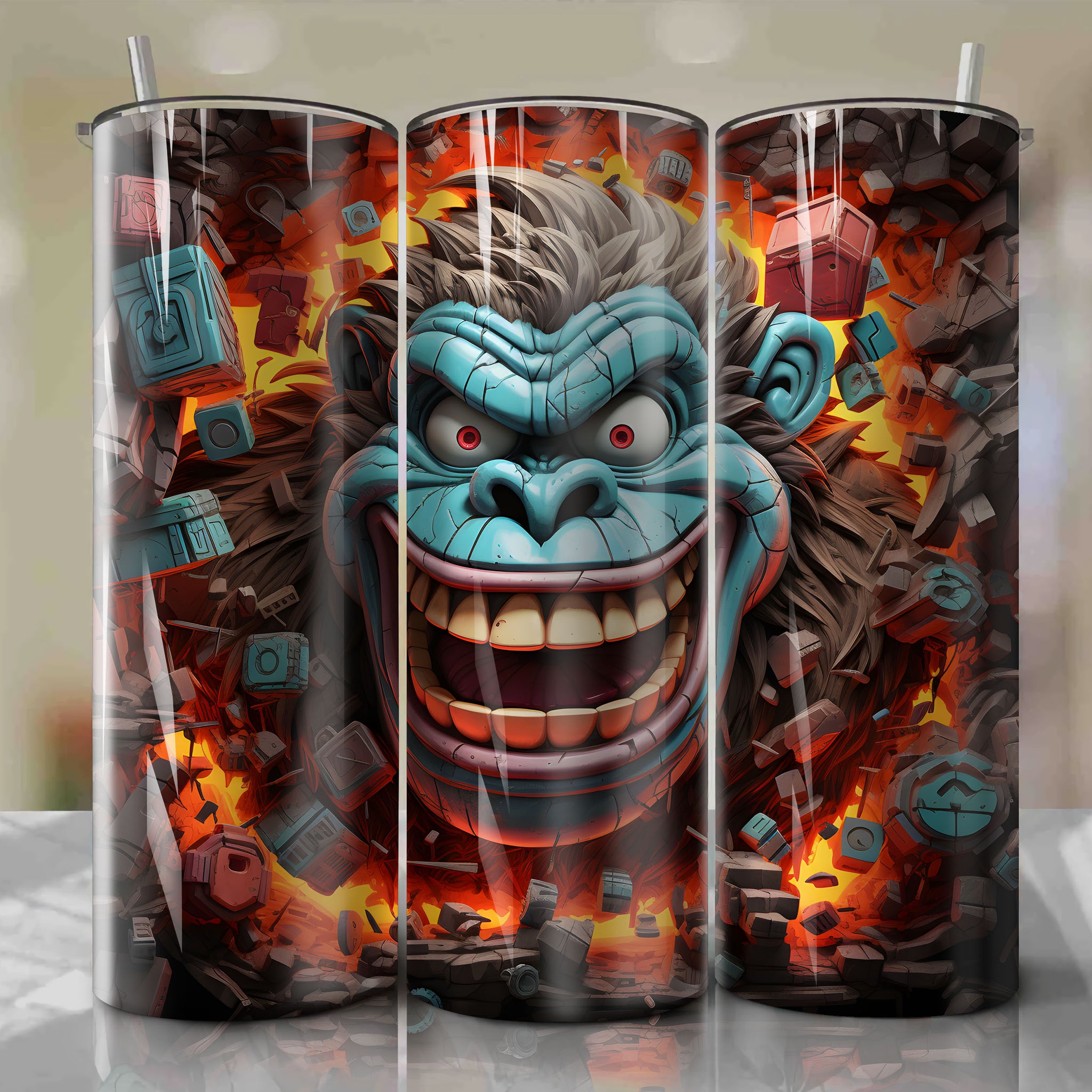 Captivating 3D Donkey Kong Tumbler Wrap - Immersive Design by Dan Mumford
