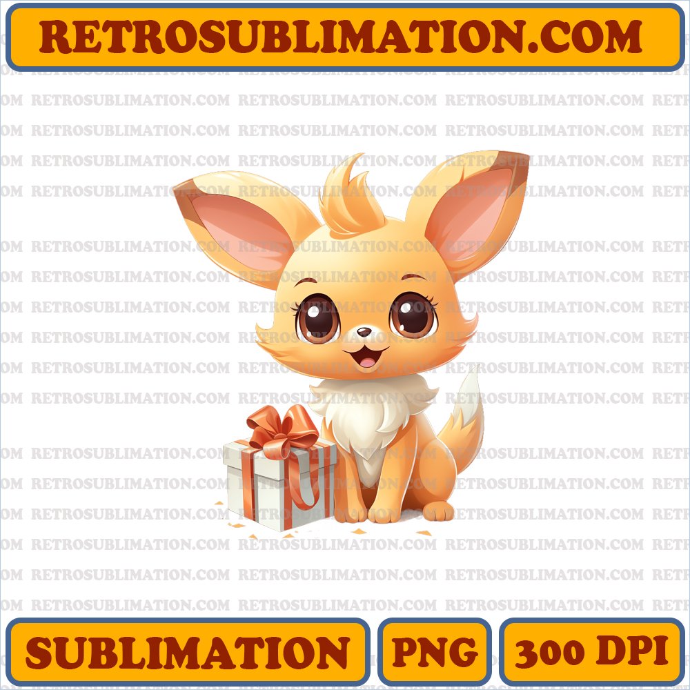 Joyful Eevee Gift Discovery - Cartoon Sublimation PNG Digital Download
