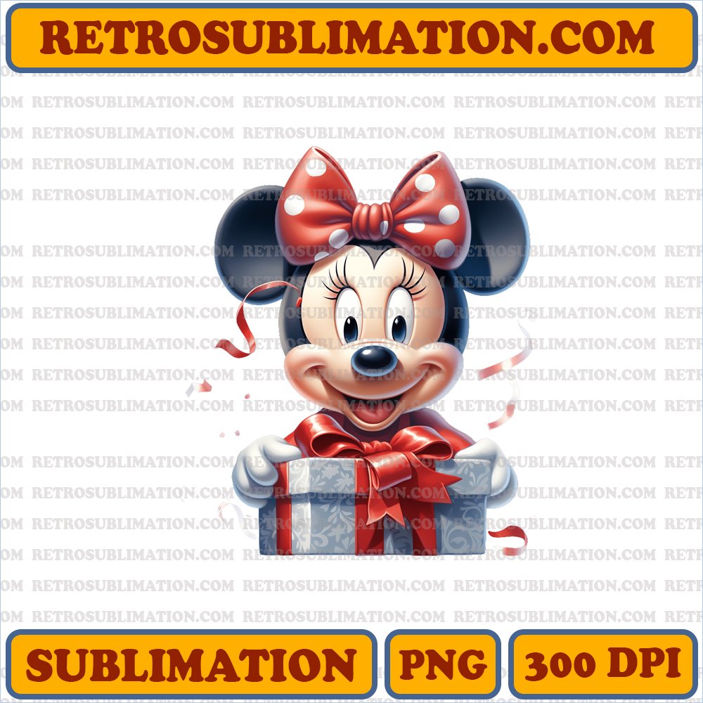 Christmas Minnie Mouse Unwrapping Joy - Holiday Edition - Sublimation PNG Digital Download
