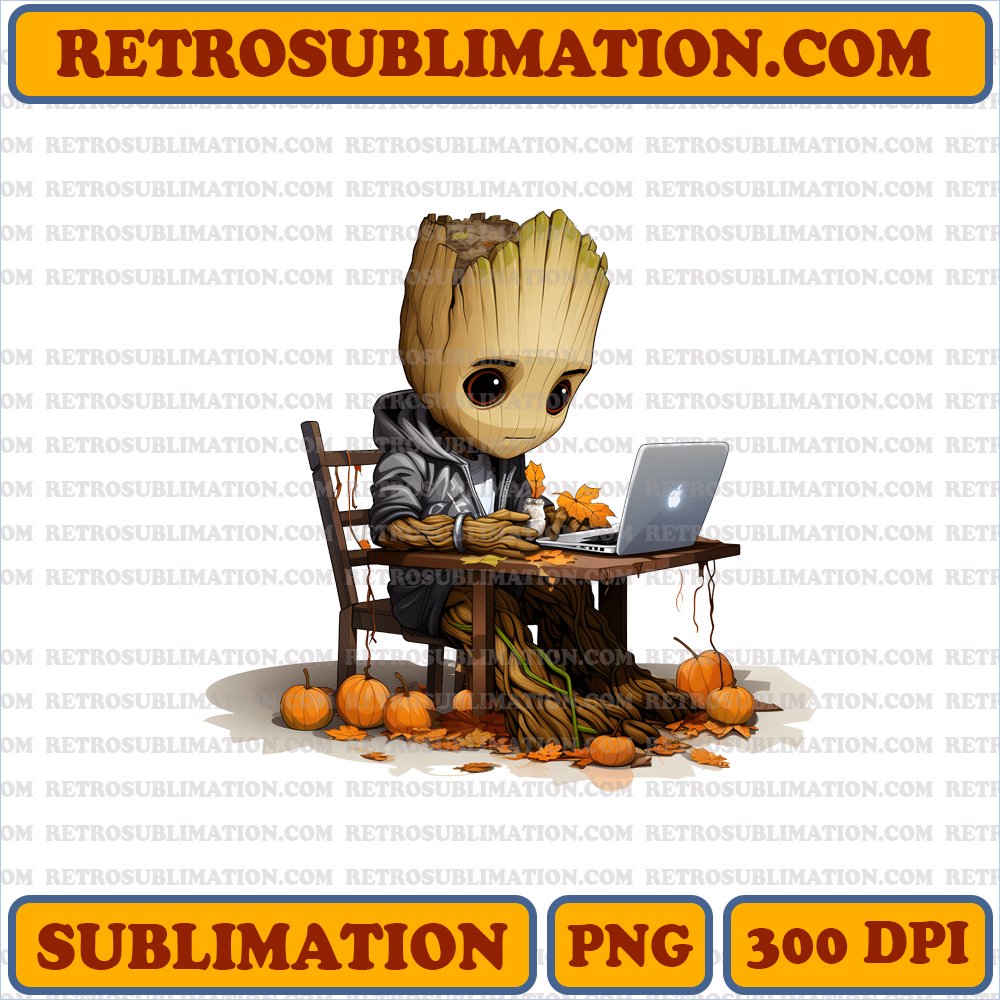 Teen Groot Thanksgiving Sublimation PNG Digital Download - Disinterested Texting Under Table - Bootleg Style
