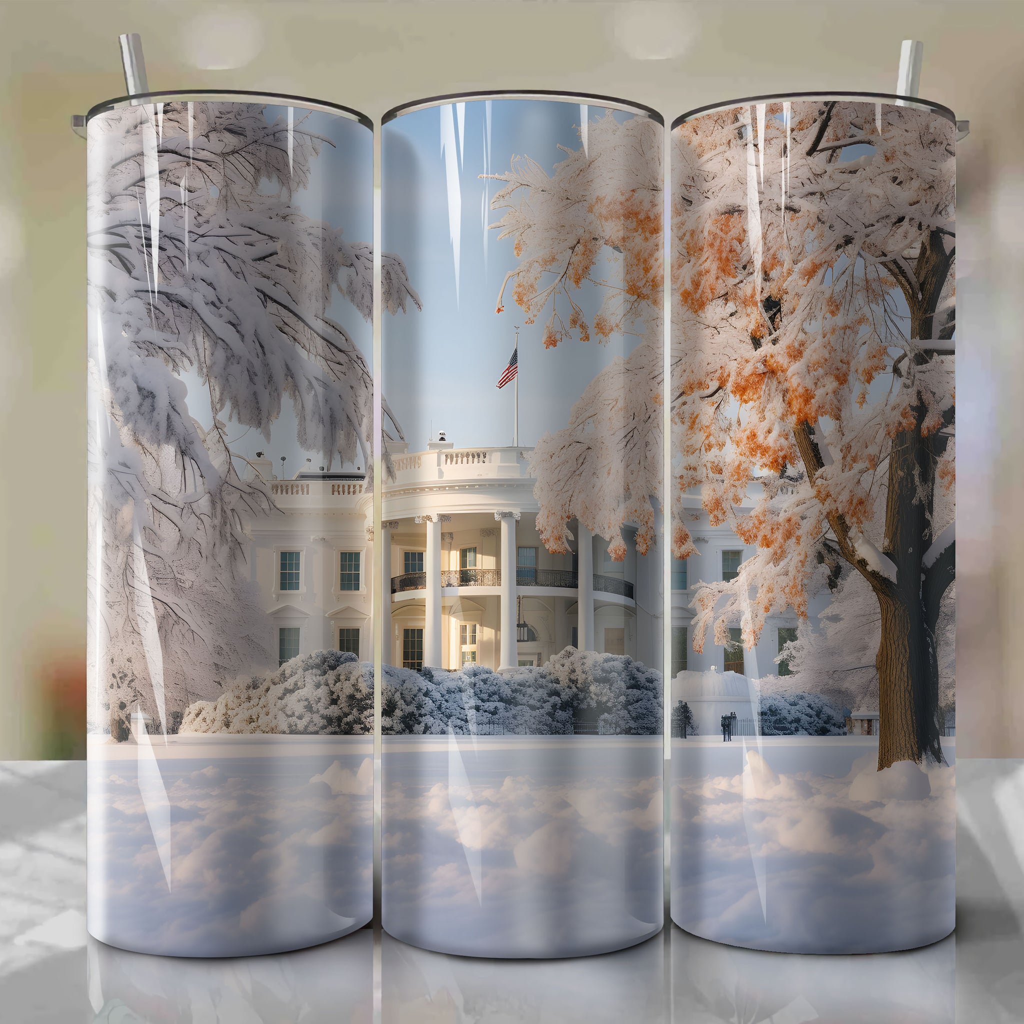 Autumn Snowy Scene: White House in USA - Tumbler Wrap
