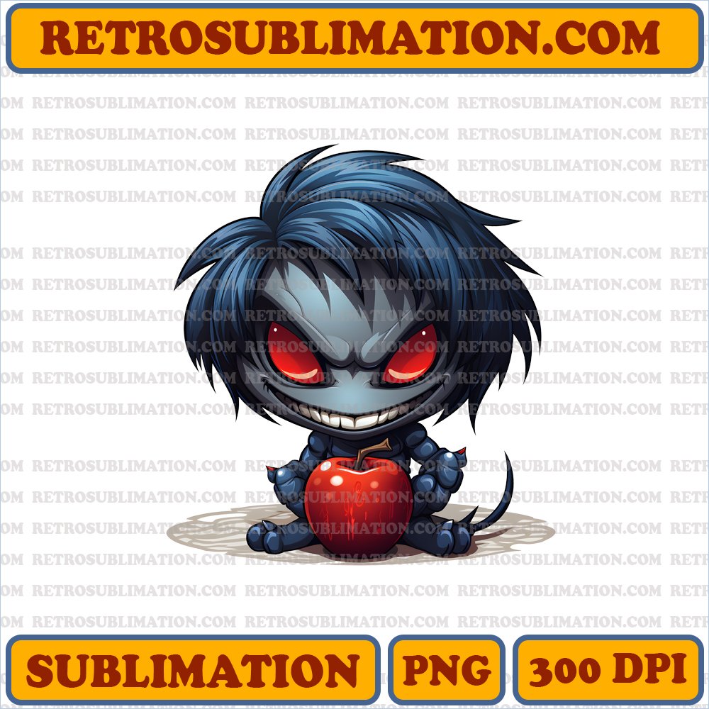 Delightful Chibi Ryuk with Big Apple - Digital Download - Sublimation PNG
