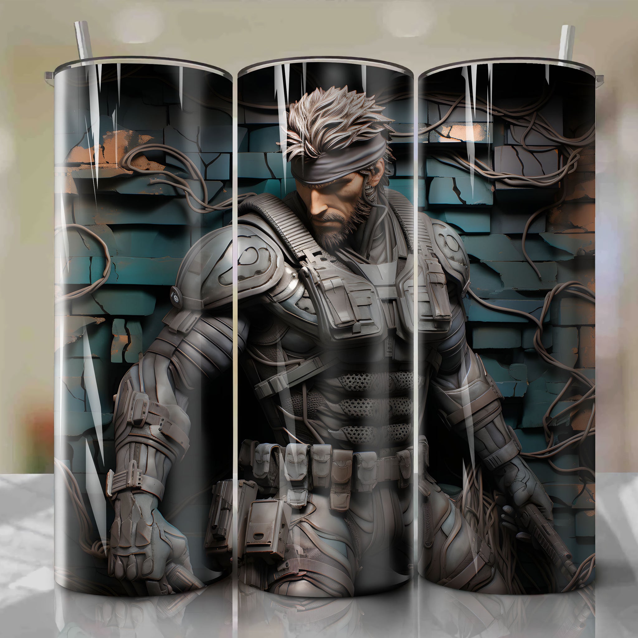 Metal Gear Series Solid Snake 20 Oz Tumbler Wrap - Stunning 3D Illustrations by Dan Mumford
