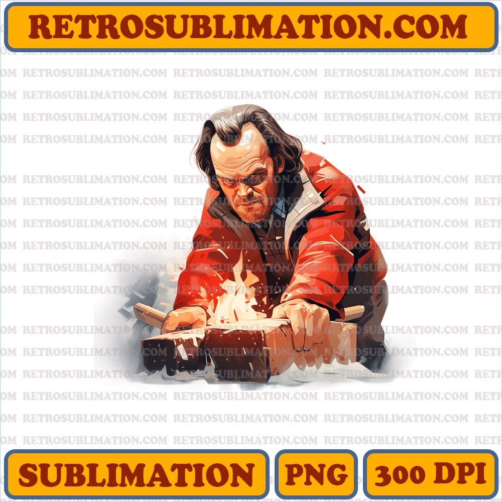 Intense Christmas Jack Torrance Wood Chopping - Cartoon PNG Digital Download - High Contrast Typography
