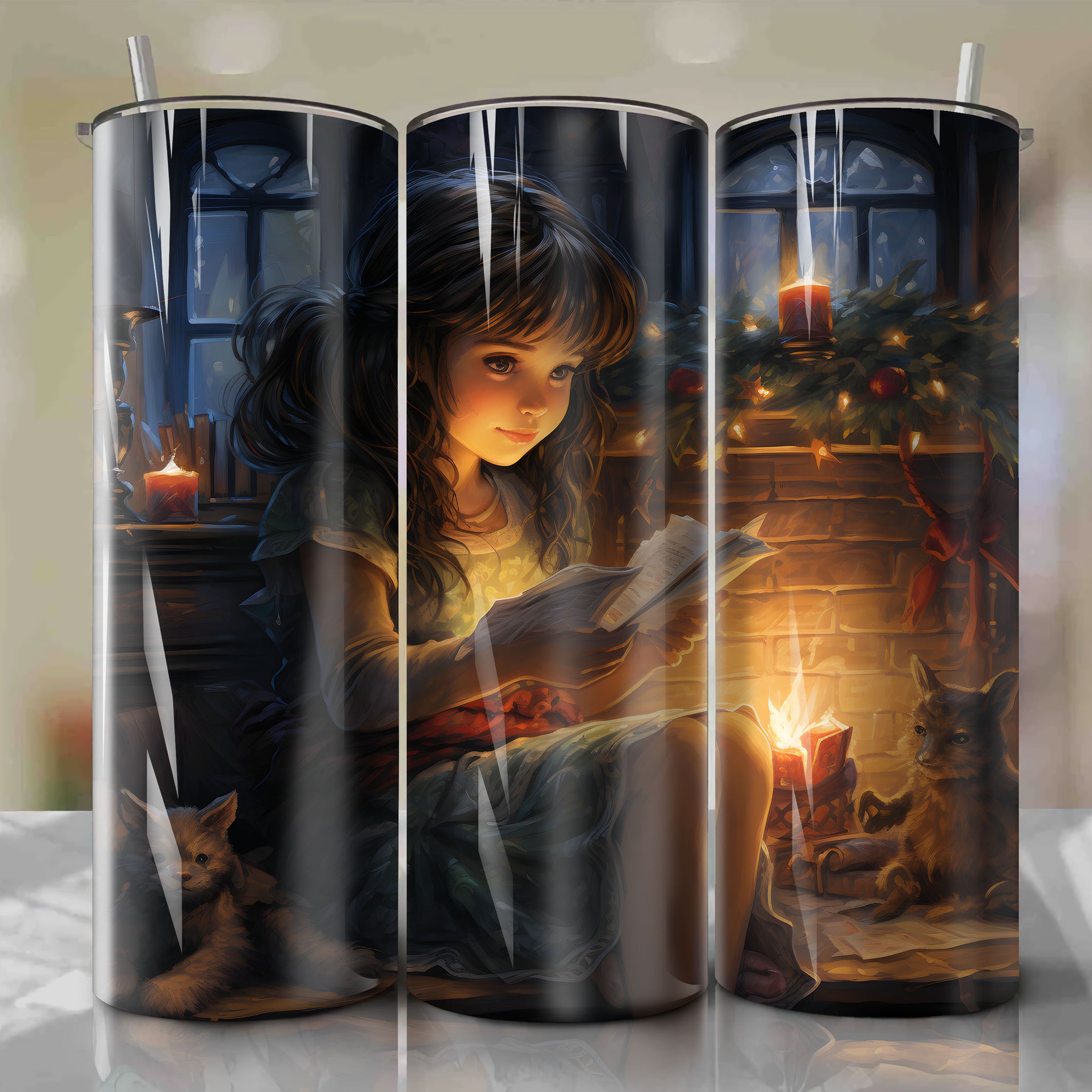 Magical Reunion by the Cozy Fireplace: A Heartwarming Tumbler Wrap
