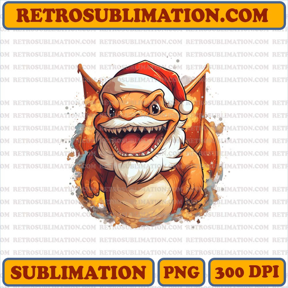 Charizard Christmas - Santa Beard - Fiery Pokemon PNG Digital Download
