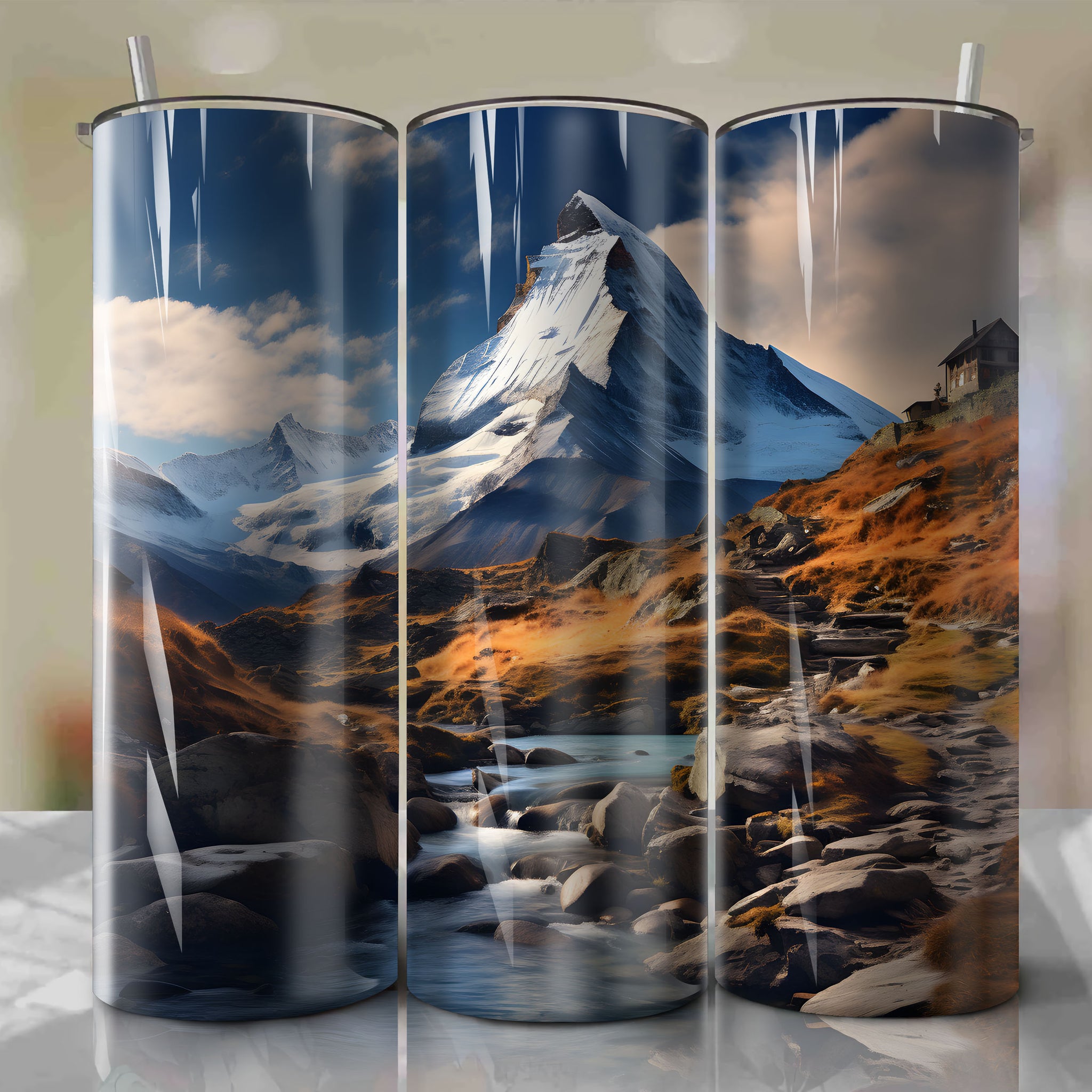 Autumn Dusk in the Swiss Alps: Tumbler Wrap for Mixed Media Texture Emphasis
