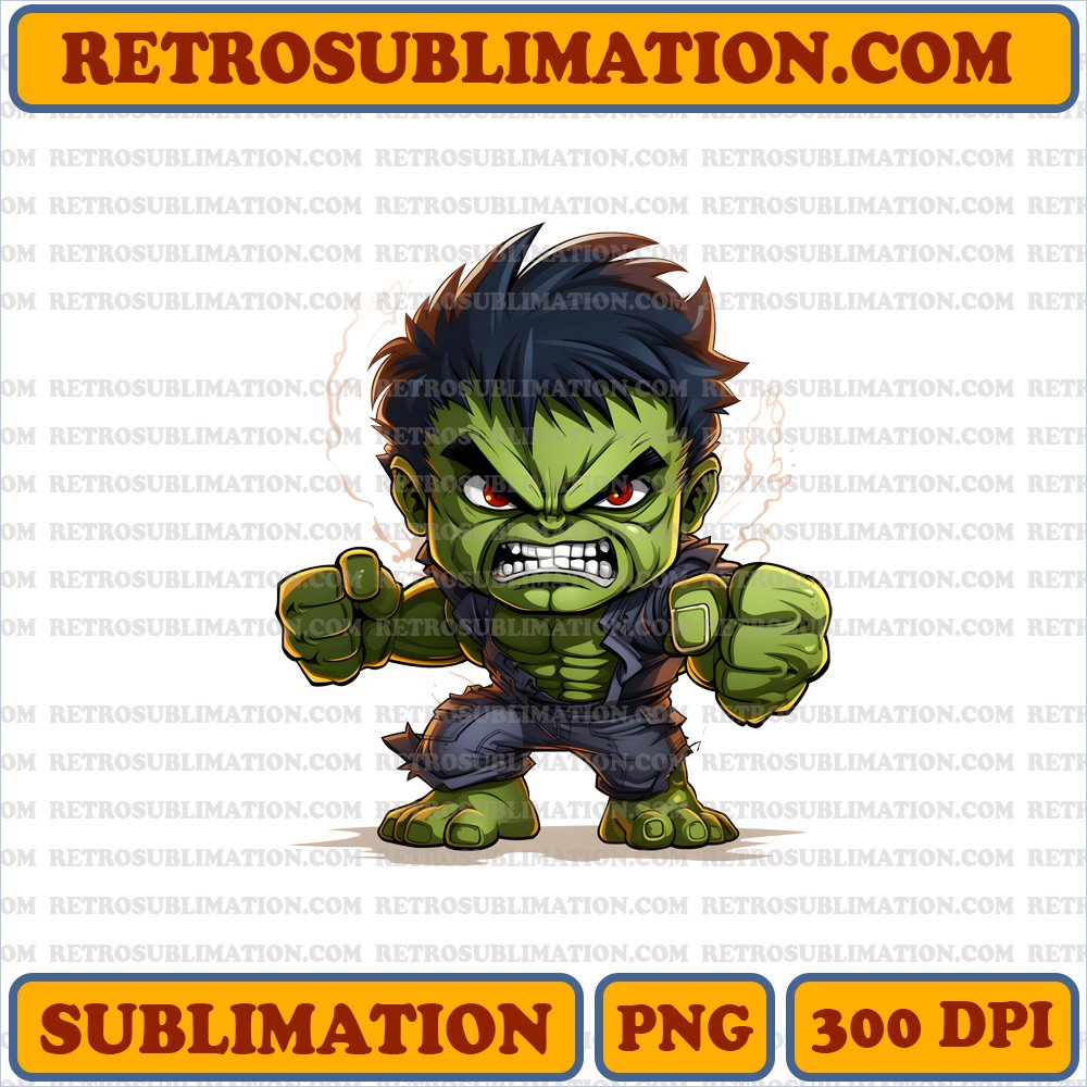 Cute Furrowed Brow Hulk PNG Digital Download - Fun-Sized Bootleg Style Artwork with Roaring Expression - Sublimation Power
