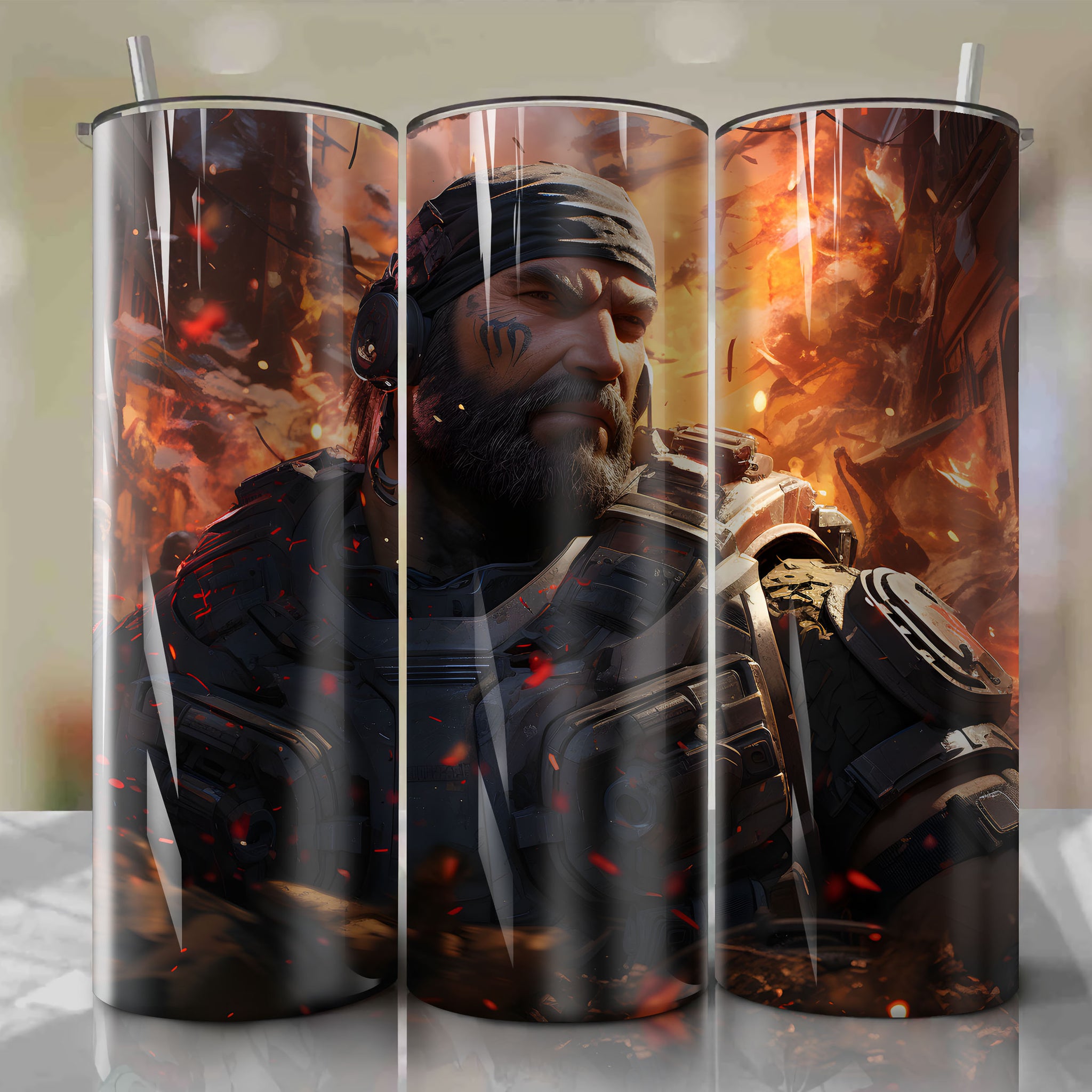 Marcus Fenix 20 Oz Tumbler Wrap - A Tribute to the Gears of War Hero's Resilience
