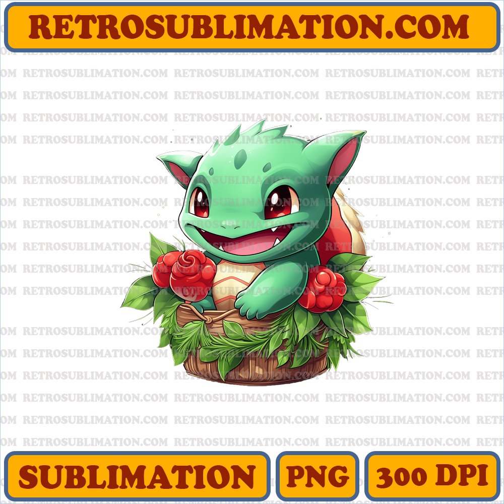 Bulbasaur Holiday Sleigh Ride - Festive Cartoon PNG Digital Download
