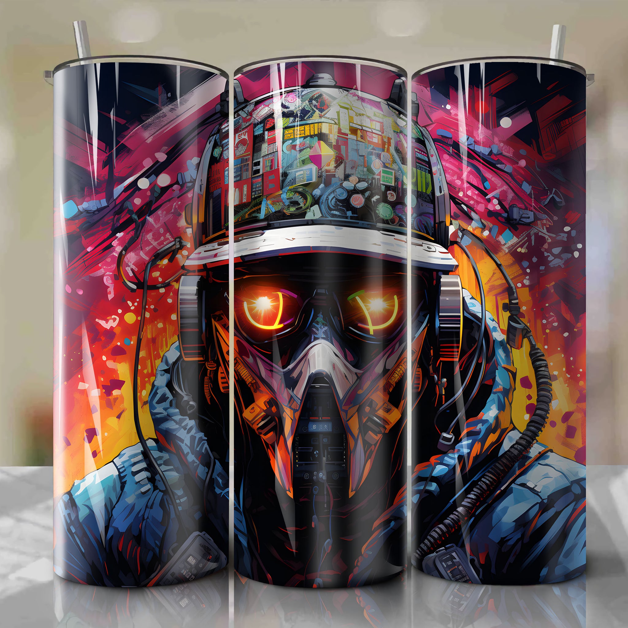 20 Oz Tumbler Wrap - Vibrant Wrench LED Mask Artwork for Digital Rebels
