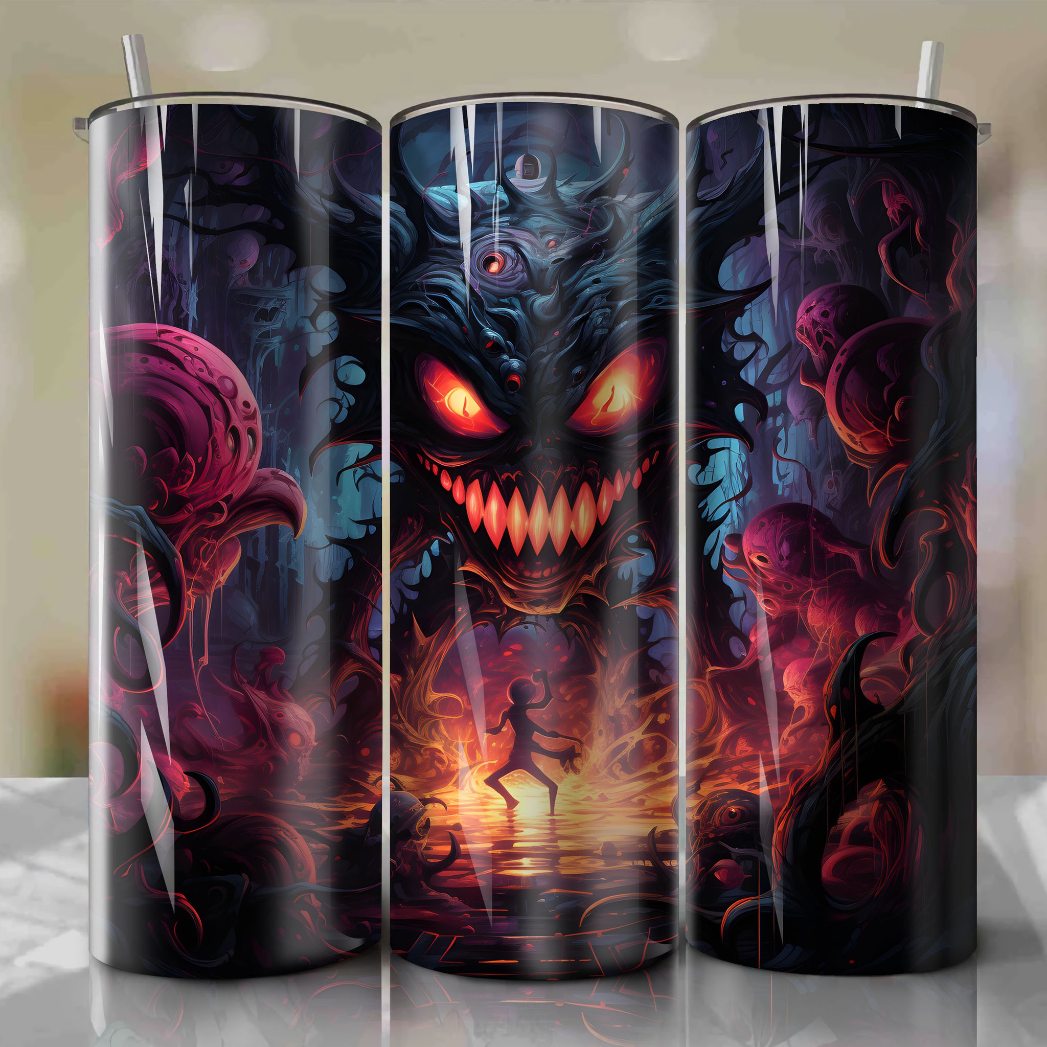 Colorful and Artistic Devil Emerging from Cracked Hole 20 Oz Tumbler Wrap
