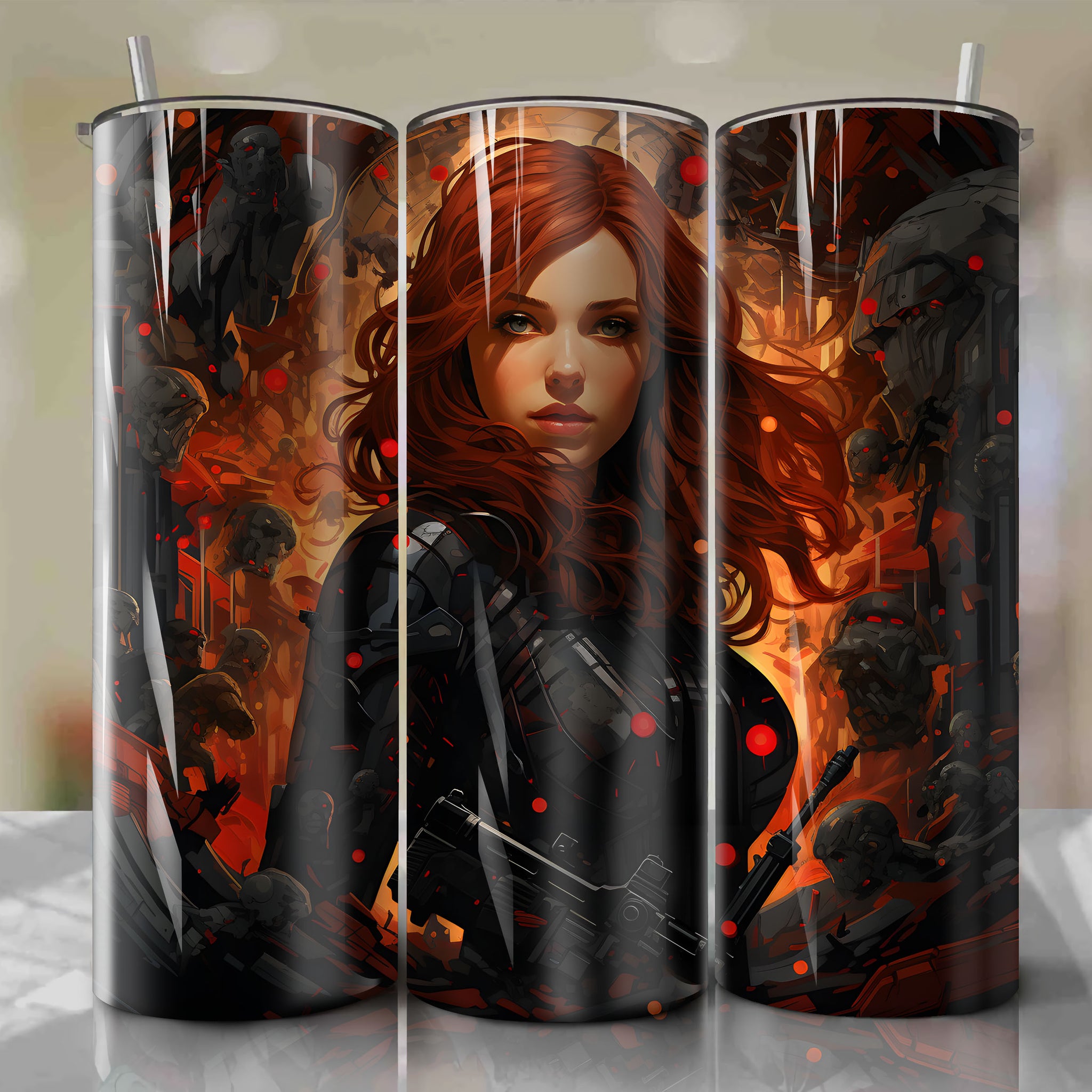 Stealth Elegance: Black Widow 20 Oz Tumbler Wrap - A Captivating Collaboration of Art and Espionage
