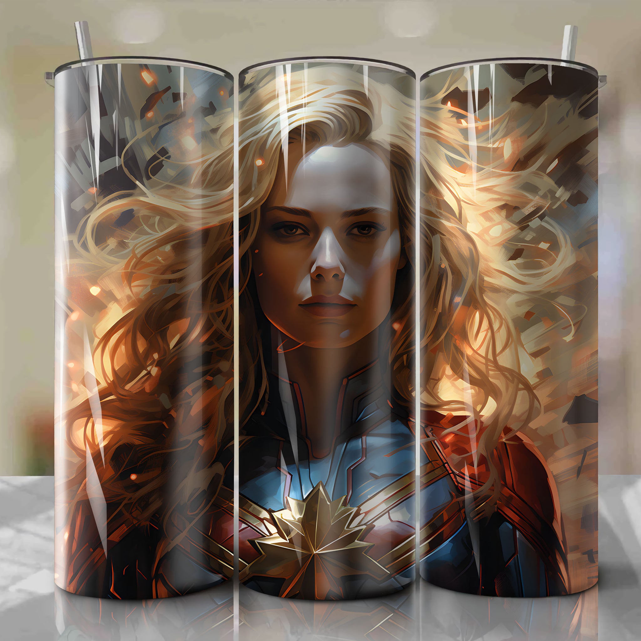 Cosmic-Powered Captain Marvel 20 Oz Tumbler Wrap - Courage and Awareness Embodied
