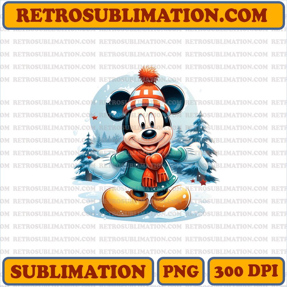 Christmas Mickey Mouse Snowman Fun - Comically Askew - Sublimation PNG Digital Download
