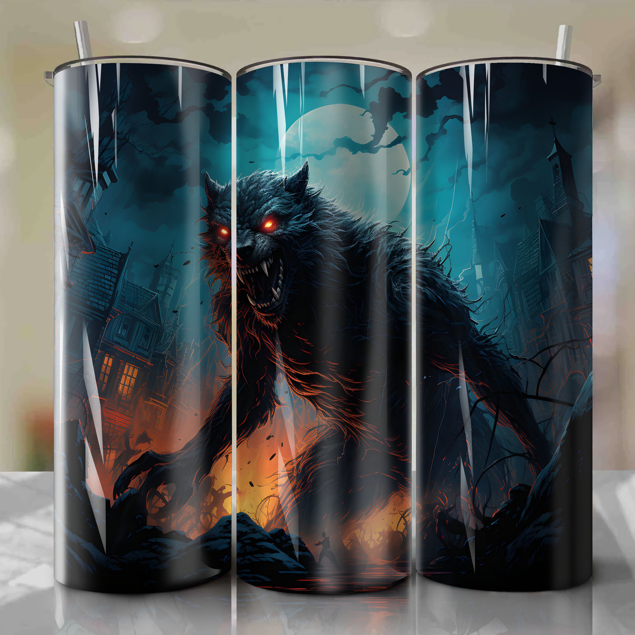 Fearsome Werewolf Unleashed on Dan Mumford's 20 Oz Tumbler Wrap
