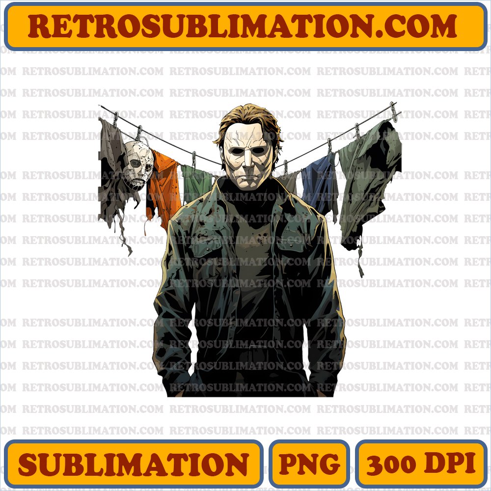 Halloween Digital Download - Michael Myers Behind Clothesline PNG - Sublimation Graphic
