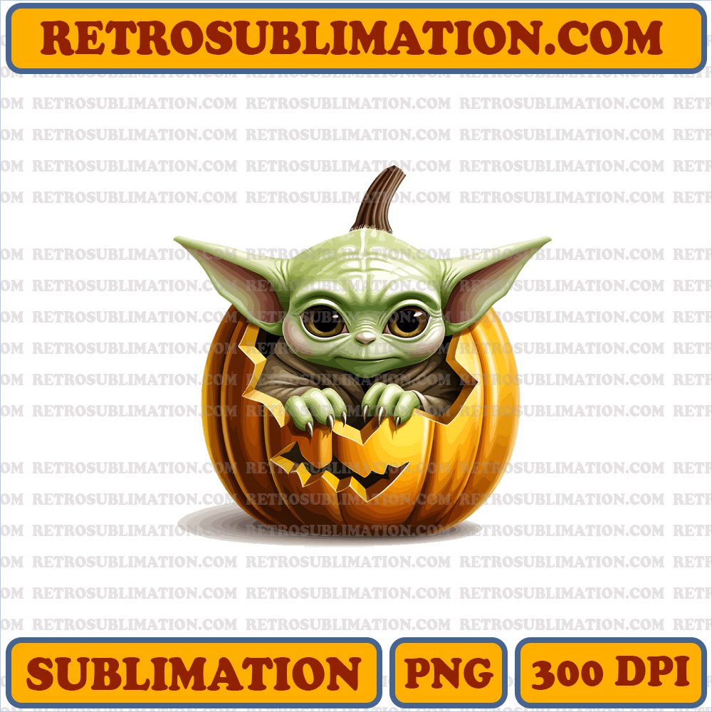 Playful Baby Yoda Pumpkin Peek - High Contrast Sublimation PNG
