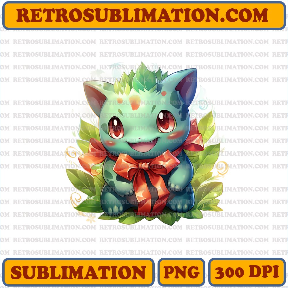 Holiday Bulbasaur - Festive Cartoon PNG Digital Download
