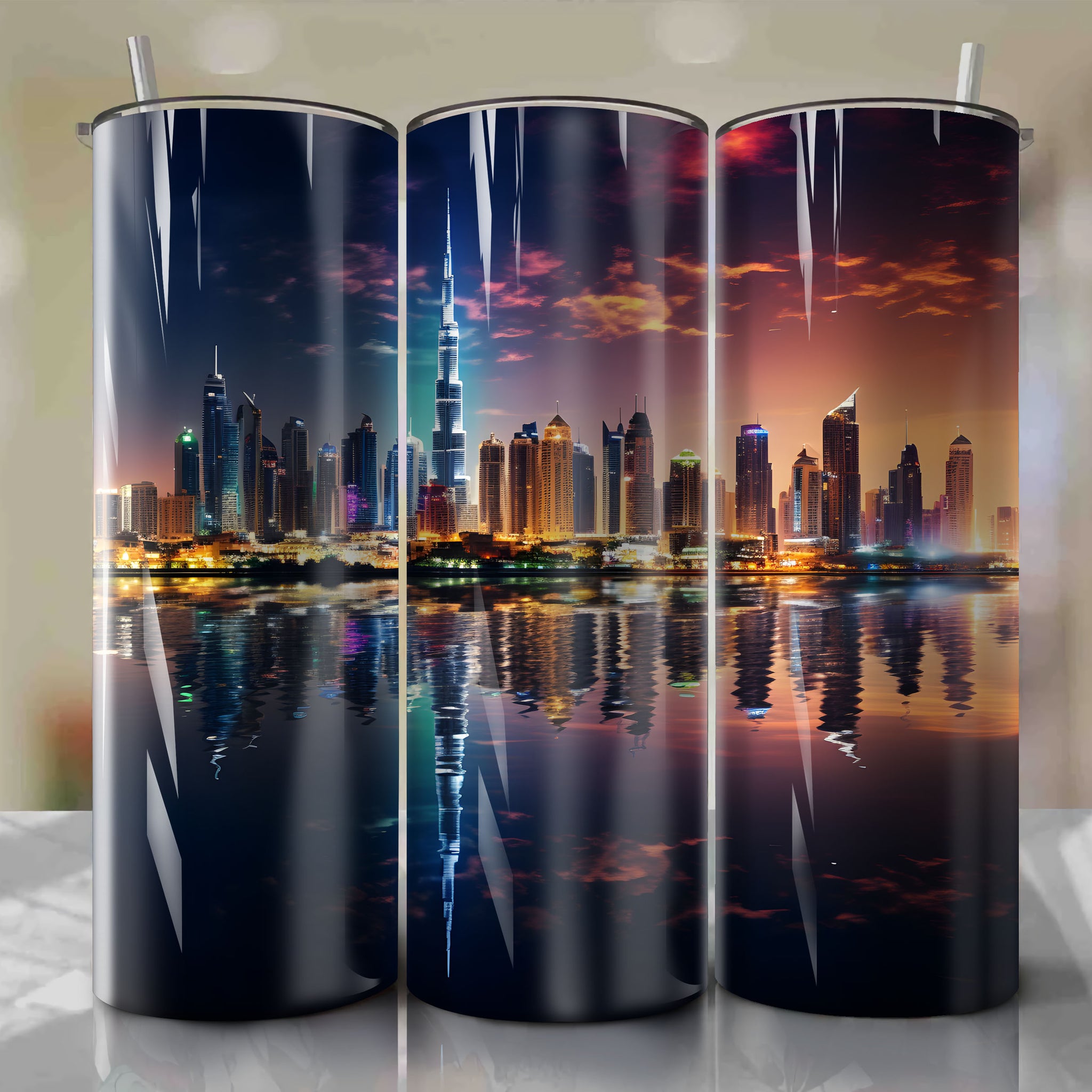 Tumbler Wrap: Burj Khalifa in UAE, Autumn Dusk, Slow Shutter Speed and