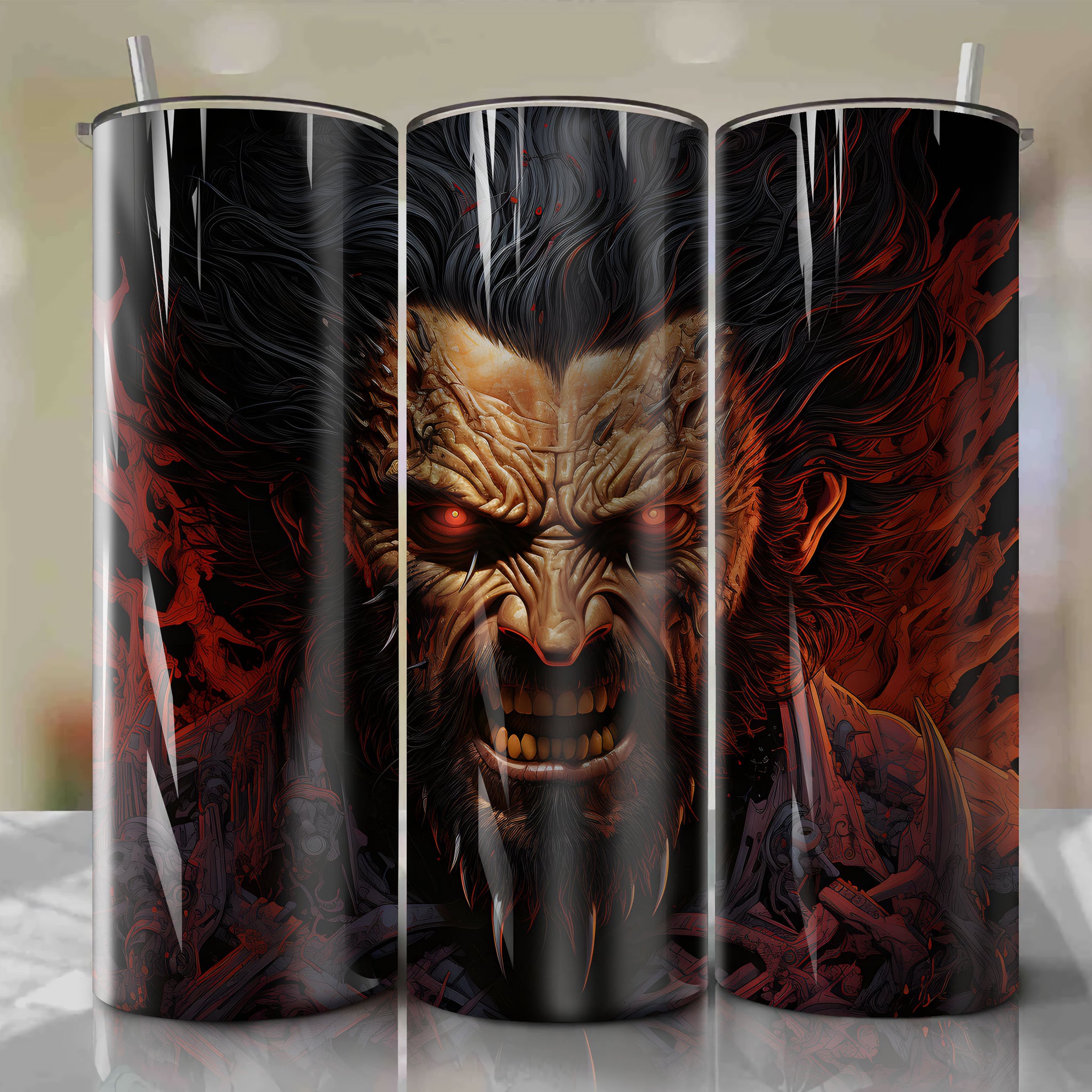 20 oz Tumbler Wrap - Wolverine Emerges from Savage Battle in Stunning Woodcut Print
