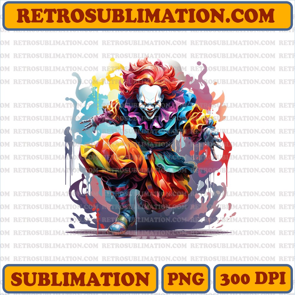 Pennywise the Dancing Clown - Sinister and Dynamic Cartoon Design - PNG Digital Sublimation Download
