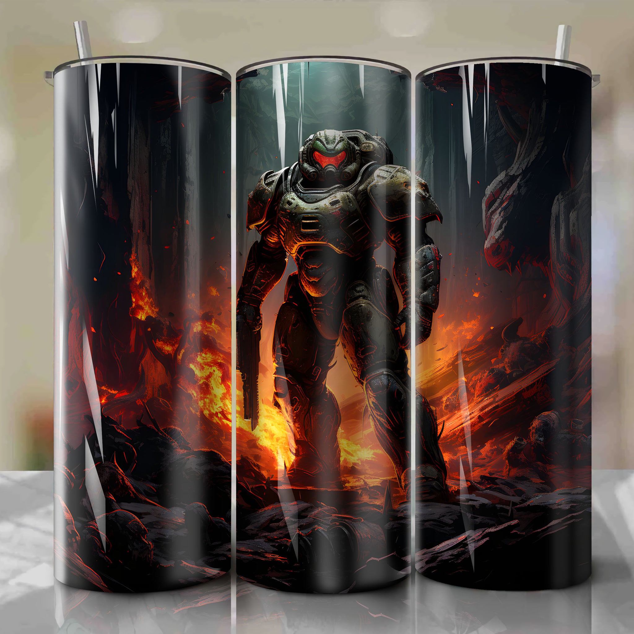 Vibrant and Artistic 20 Oz Tumbler Wrap - Perfect for Doom Slayer Fans
