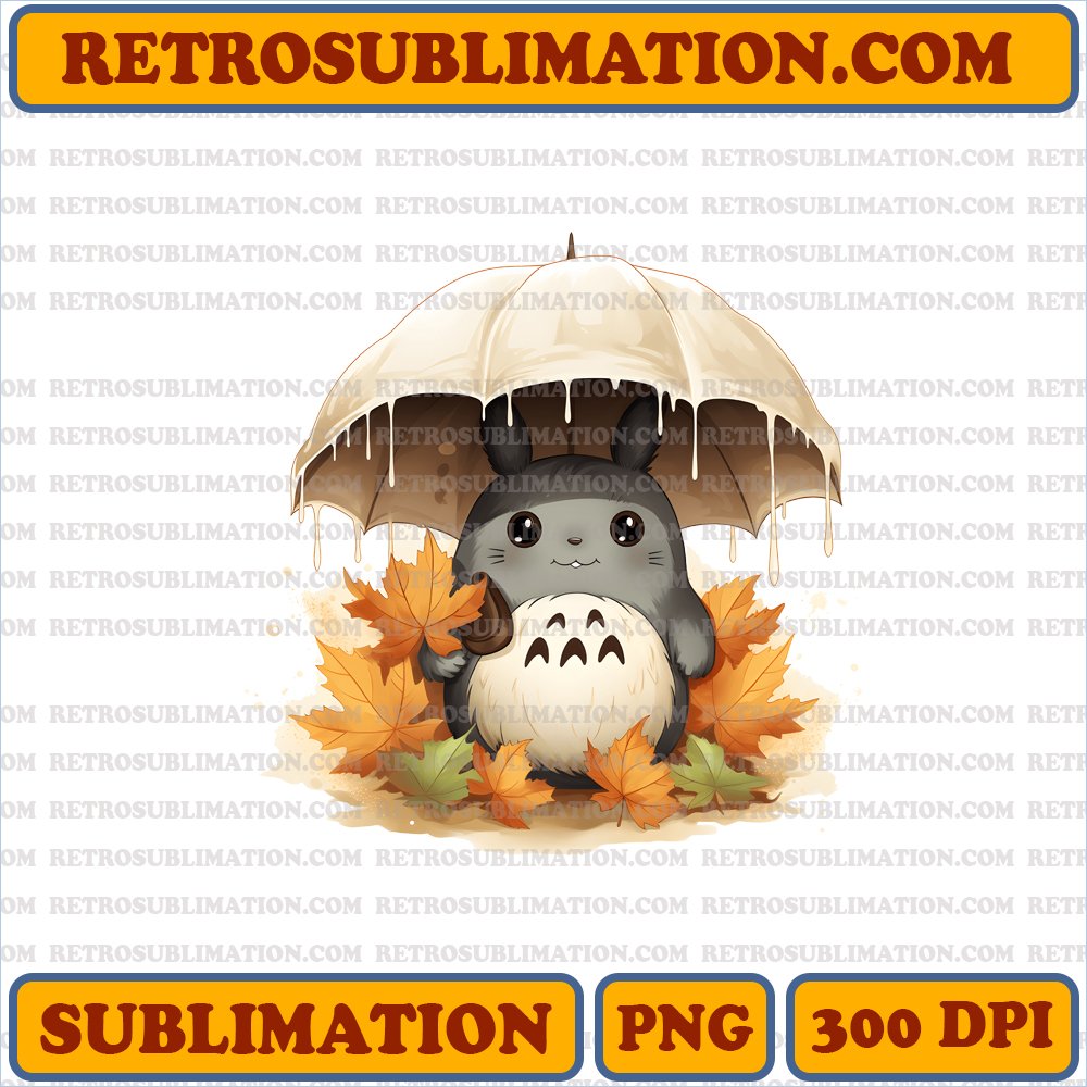 Halloween Totoro - Leaf Umbrella Delight - Chilly Night Delights - Bootleg Style PNG Digital Download
