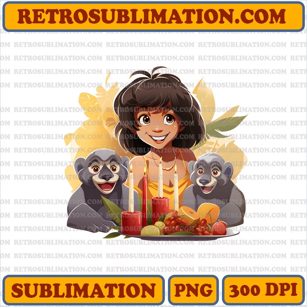 <Jungle Thanksgiving> Mowgli & Friends - Delightful Baloo and Bagheera Celebrate with Smiles PNG Download
