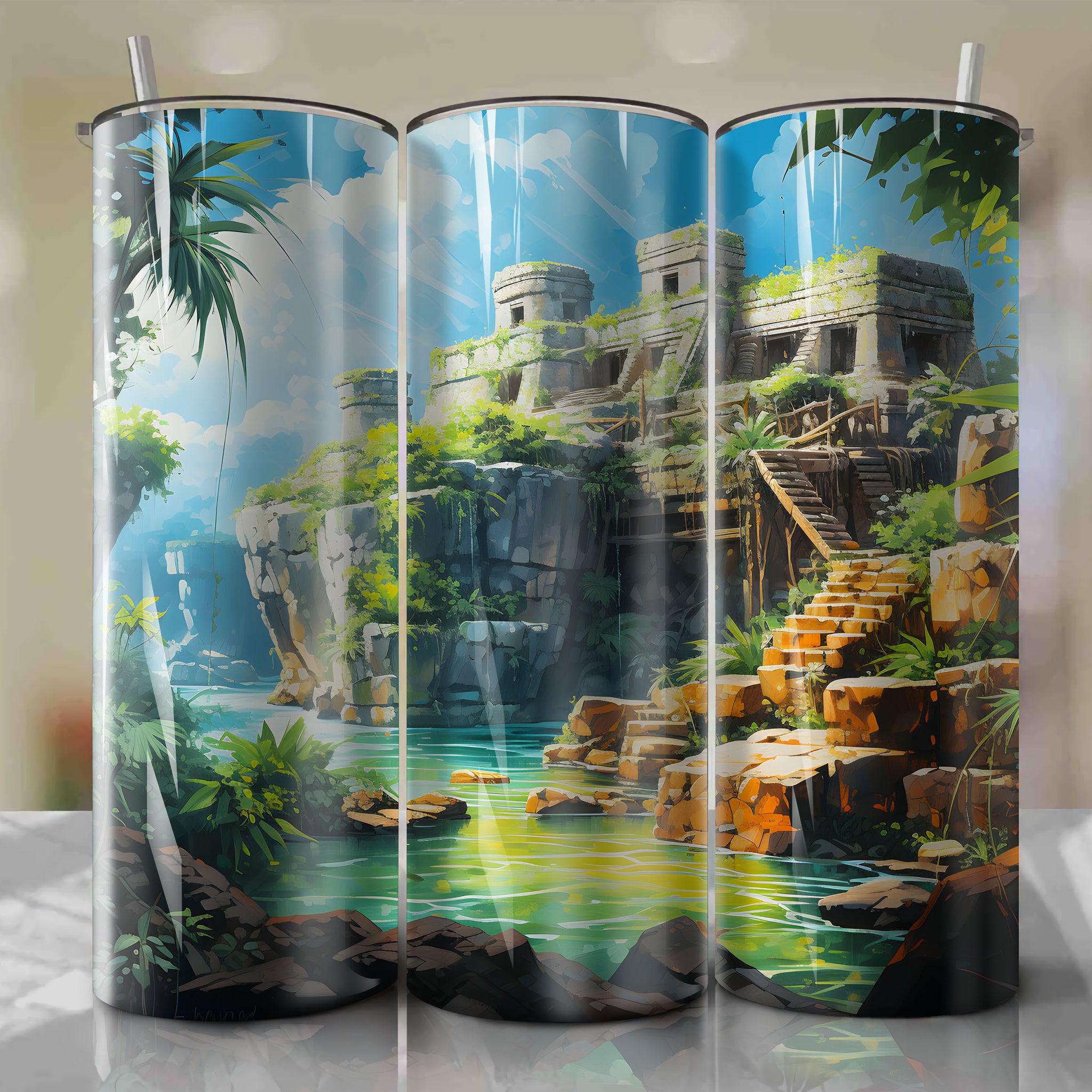 Autumn Rainy Season in Tulum, Mexico: Vibrantly Painted Acrylic Tumbler Wrap
