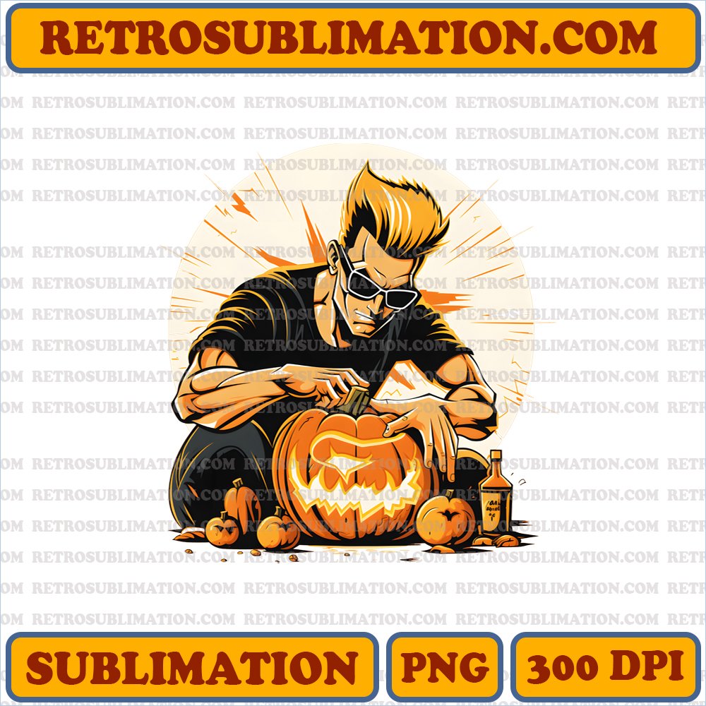 Johnny Bravo Carving Pumpkin Digital Download - Spooky Halloween Sublimation PNG
