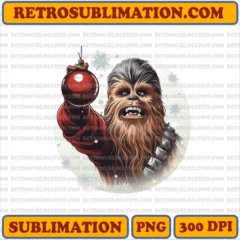 Joyful Christmas Chewbacca Hanging Ornaments - Star Wars Cartoon - High-Quality Sublimation PNG
