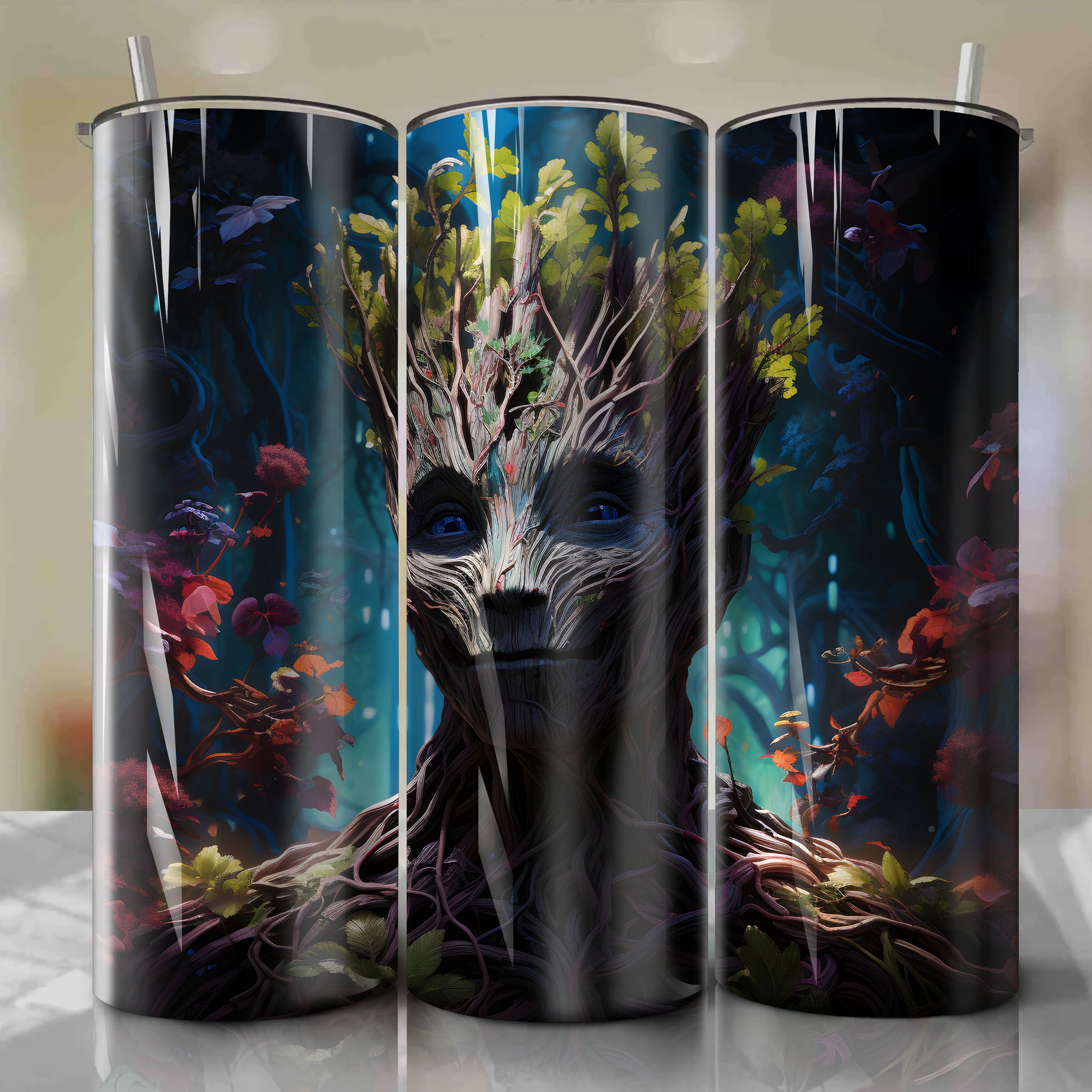 Groot Inspired 20 Oz Tumbler Wrap - A Whimsical Blend of Nature and Fantasy Art
