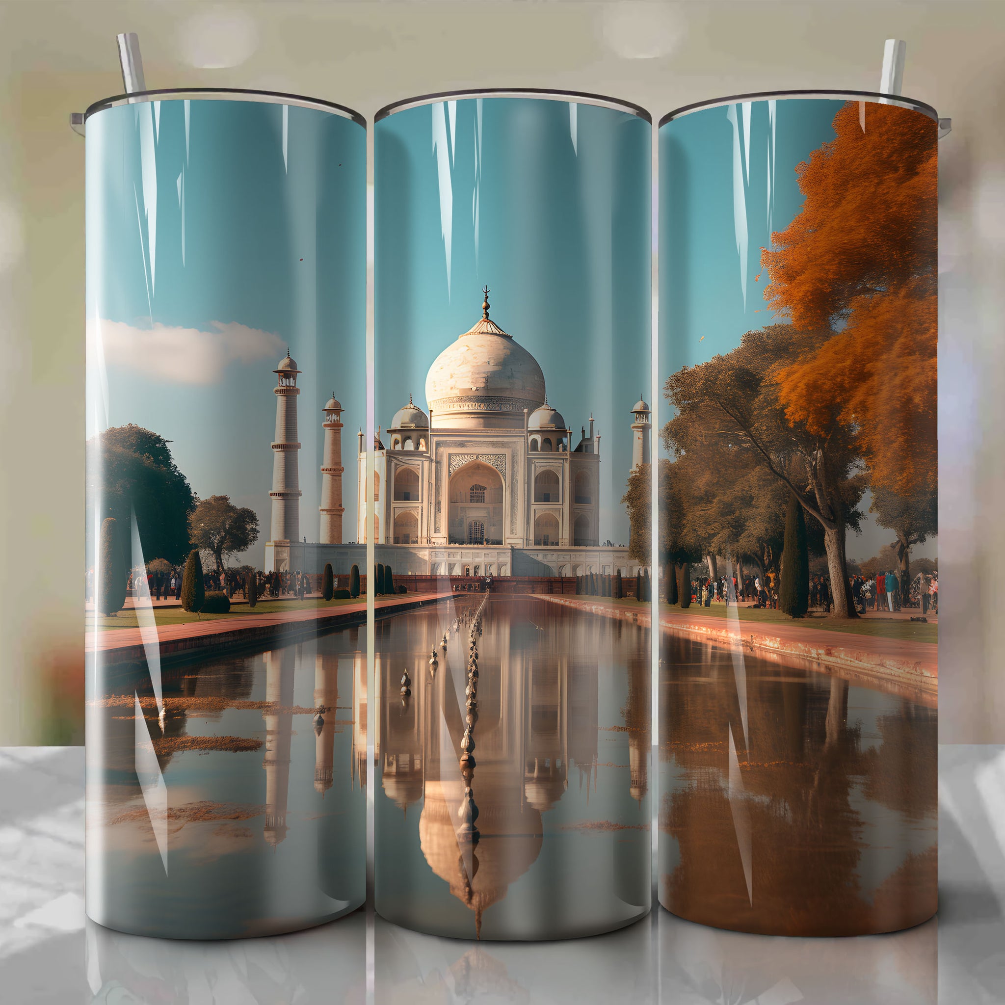 Taj Mahal Autumn Landscape Sketching Charcoal tumbler wrap
