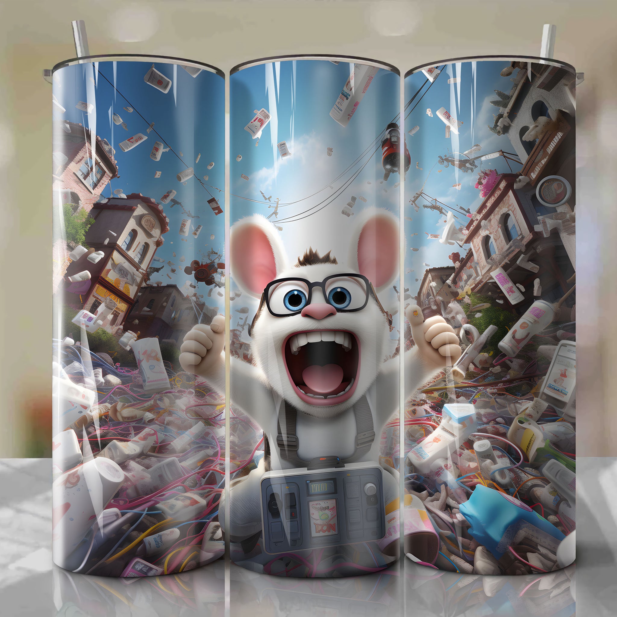 20 Oz Tumbler Wrap - Zany and Whimsical Rabbid Artwork for Wacky Adventures
