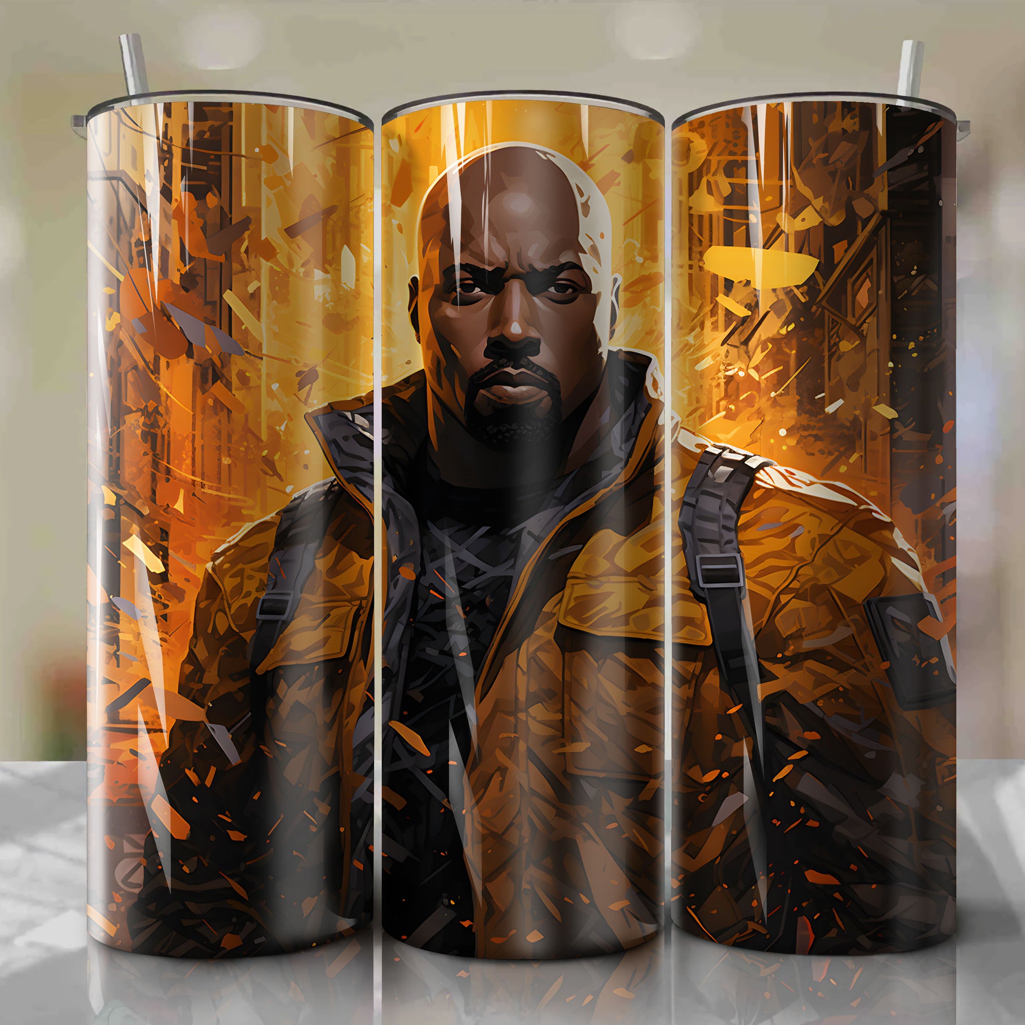 Luke Cage's Bulletproof Heroism: Stunning Graffiti Art on a 20 Oz Tumbler Wrap
