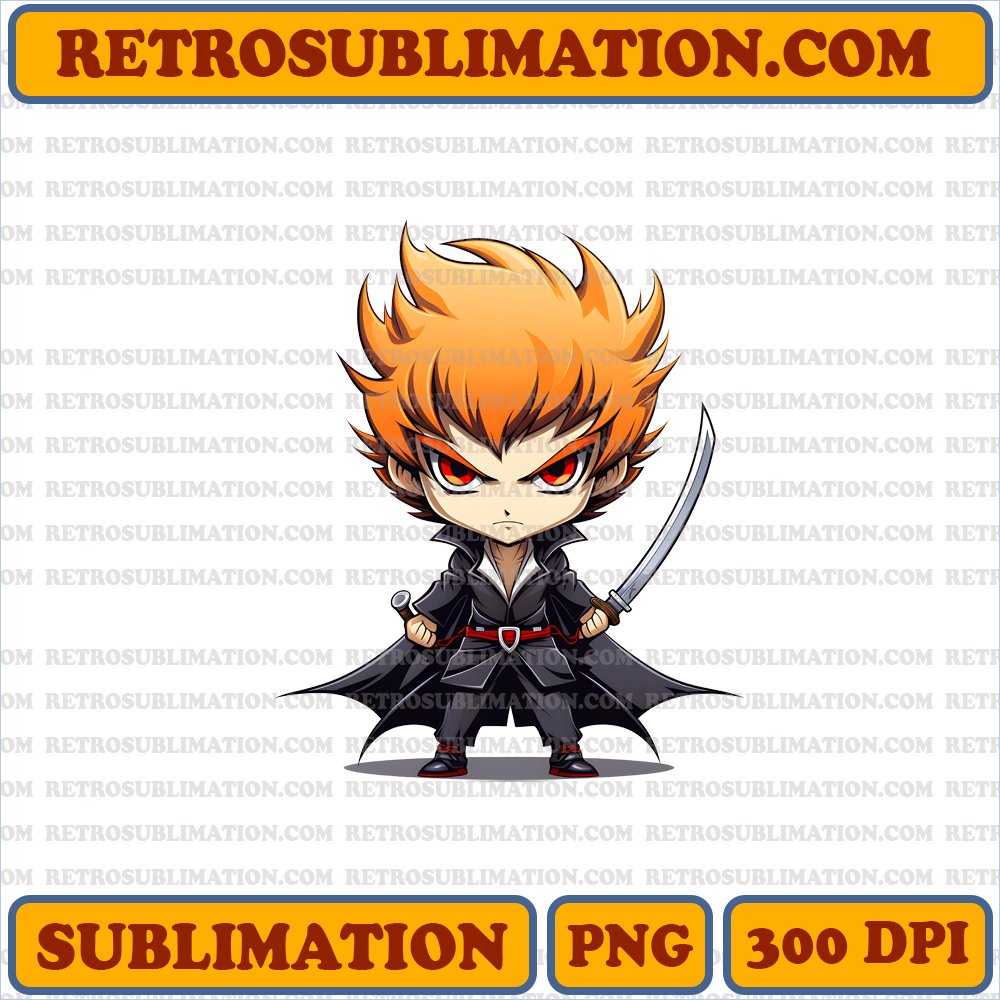 Confident Chibi Ichigo - Vampire Hunter - Unique Sublimation PNG
