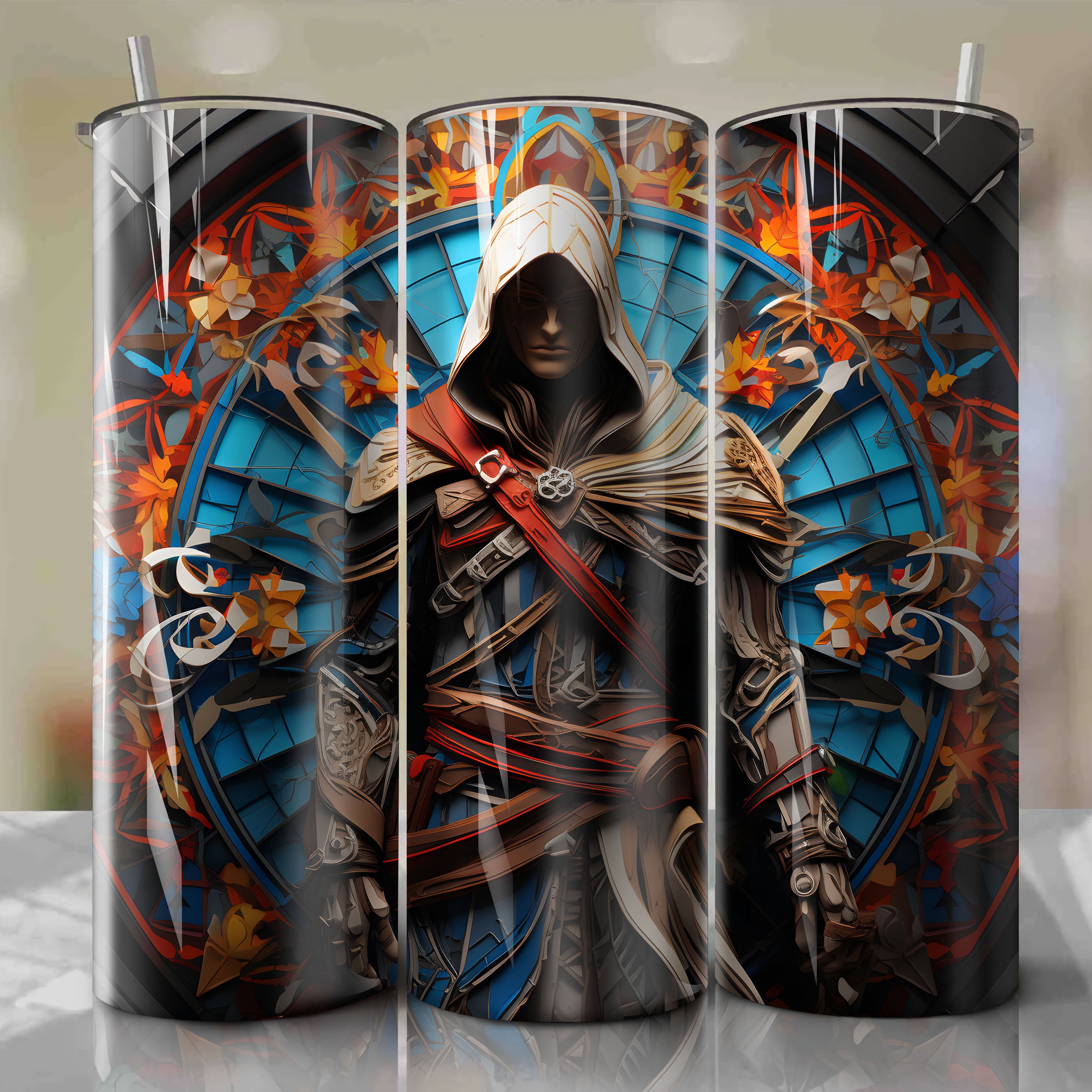 Elegant Altair Ibn-La'Ahad 20 Oz Tumbler Wrap - Striking 3D Illustrati