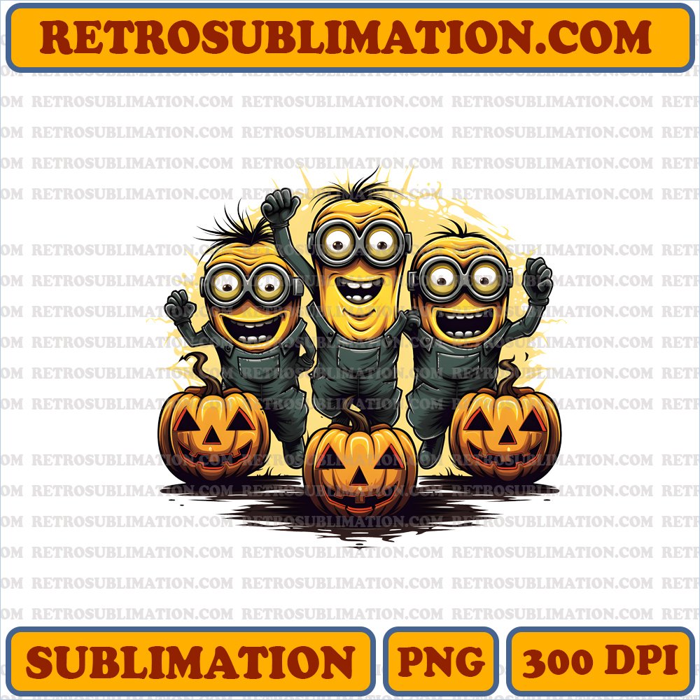 Crazy Minions Pumpkins Race - Digital Download - Sublimation PNG - Exciting Halloween Design
