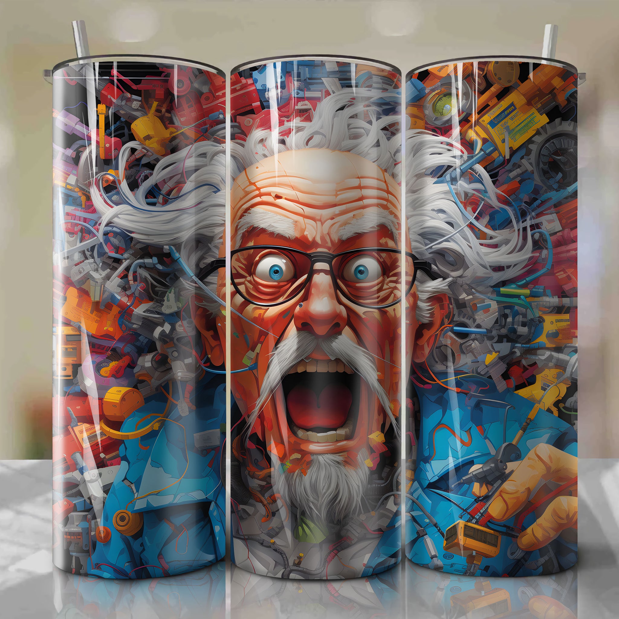 Vibrant 3D Image of Dr. Wily in Chaotic Laboratory - Captivating Mega Man 20 Oz Tumbler Wrap
