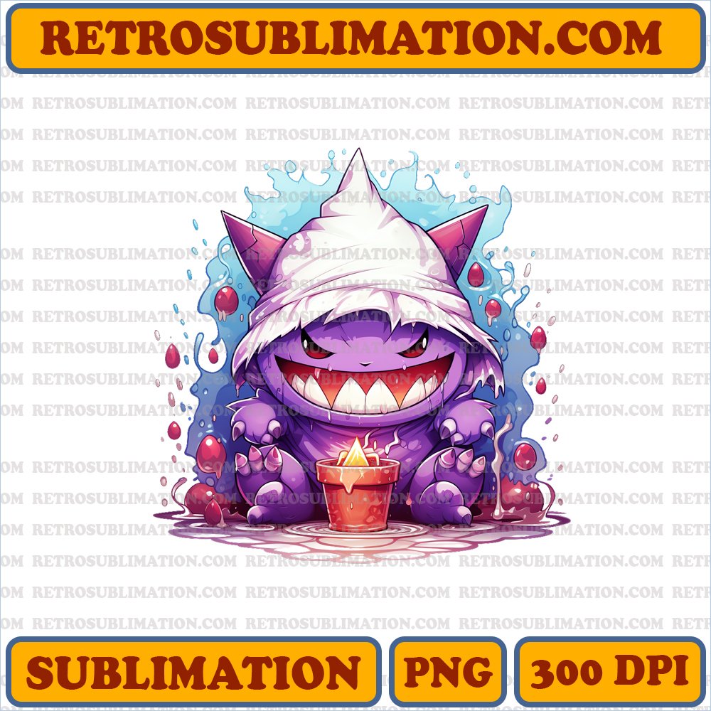 Gengar Santa Hat Joyful Float - Mischievous Cartoon - PNG Sublimation Digital Download
