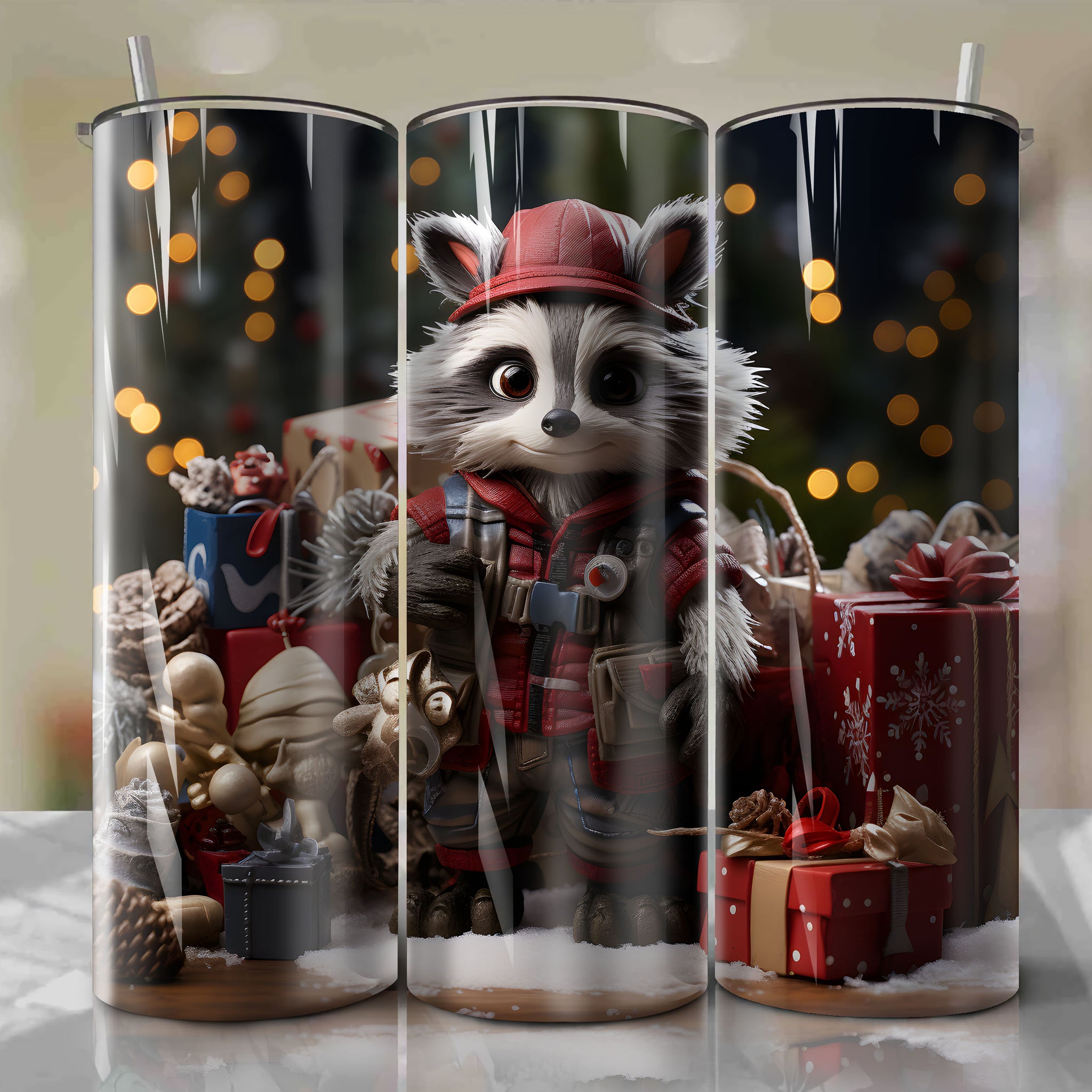 Whimsical Christmas Adventures: Raccoon Elf Tumbler Wrap
