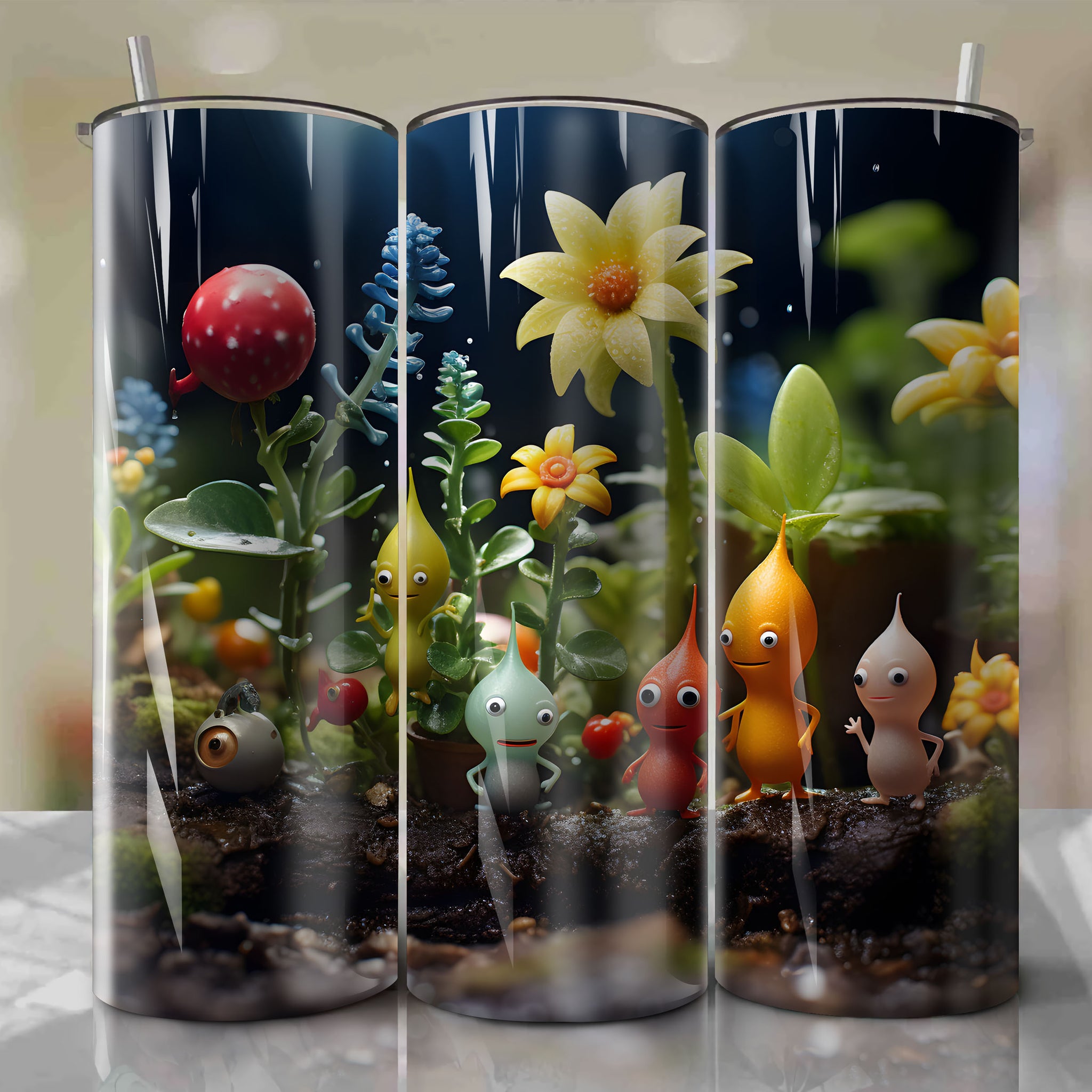 20 Oz Tumbler Wrap - A Delightful Collaboration with Pikmin and Tim Burton for a Heartwarming Artwork
